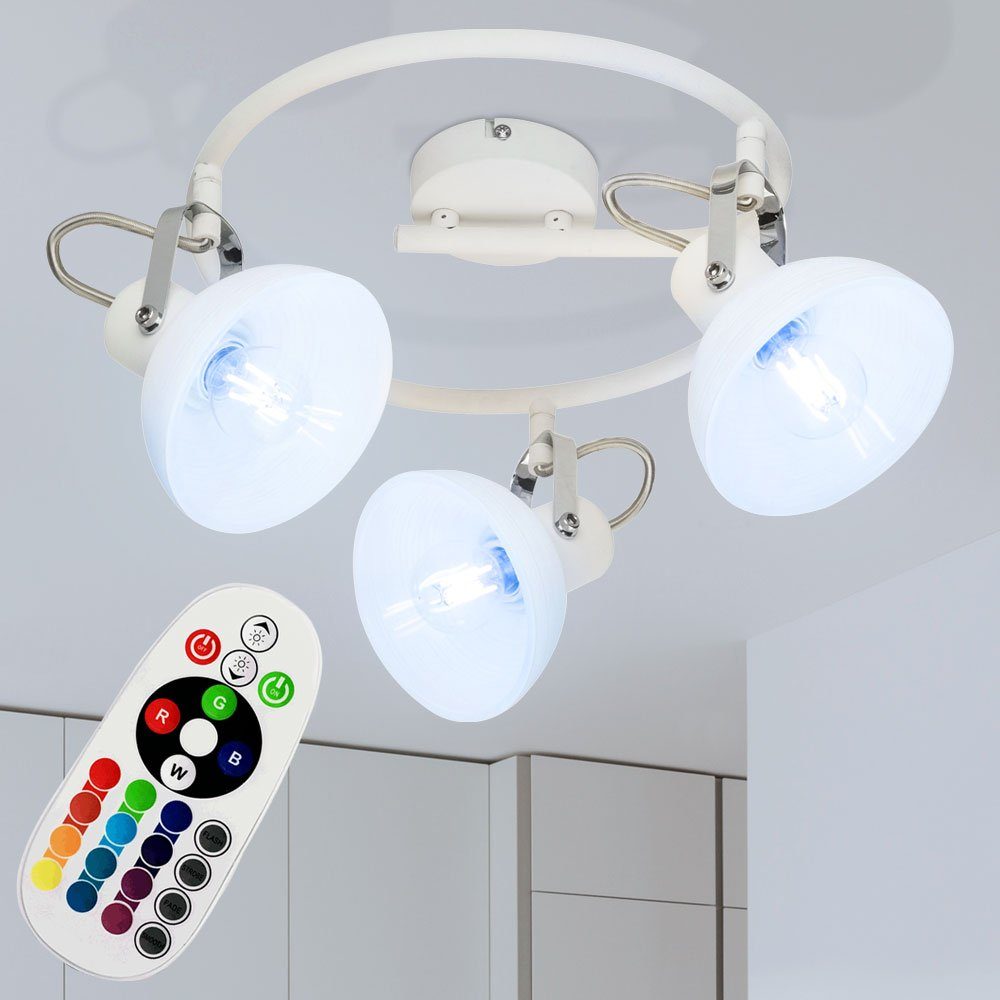 etc-shop LED Deckenleuchte, Leuchtmittel inklusive, Warmweiß, Farbwechsel, Decken Spot Rondell Lampe Fernbedienung verstellbar Glas weiß