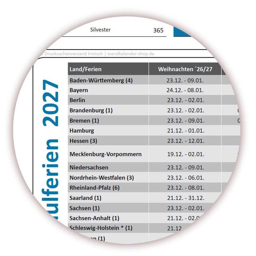LYSCO Wandkalender Rainbow Wandplaner 2027 DIN A0 / A1 / A2, 14 Monate, komplette Jahresvorschau Folgejahr und Ferientermine Feiertage aller Bundesländer, (gero – Bild 4 von 5