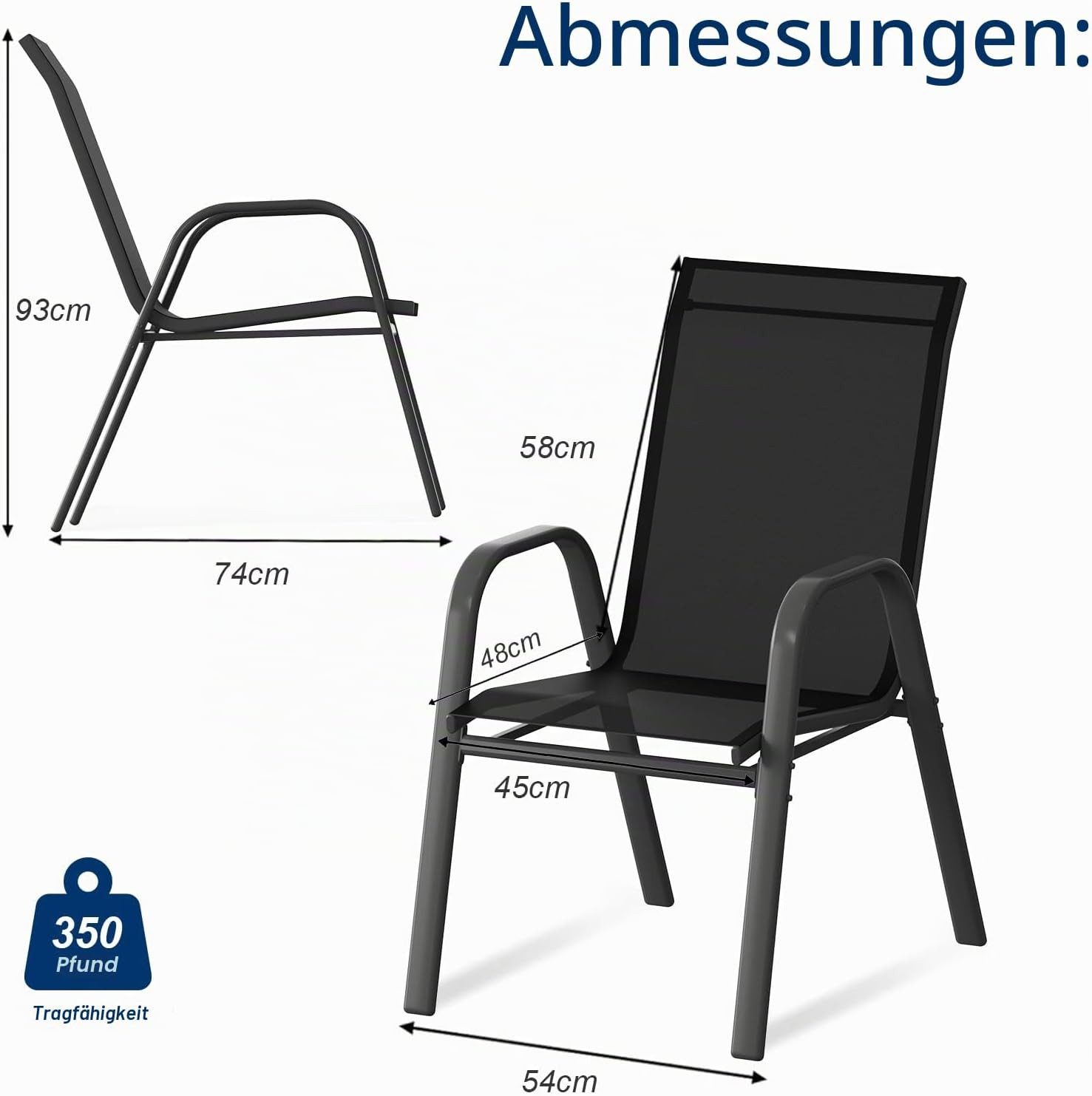 GarveeMore Gartenstuhl 4er Set Outdoor Stühle Set wetterfest & rostbeständig,Terrassenstühle, Stapelbare Textilene Gartenstühle ausMetall,für Garten,Balkon&Terrasse