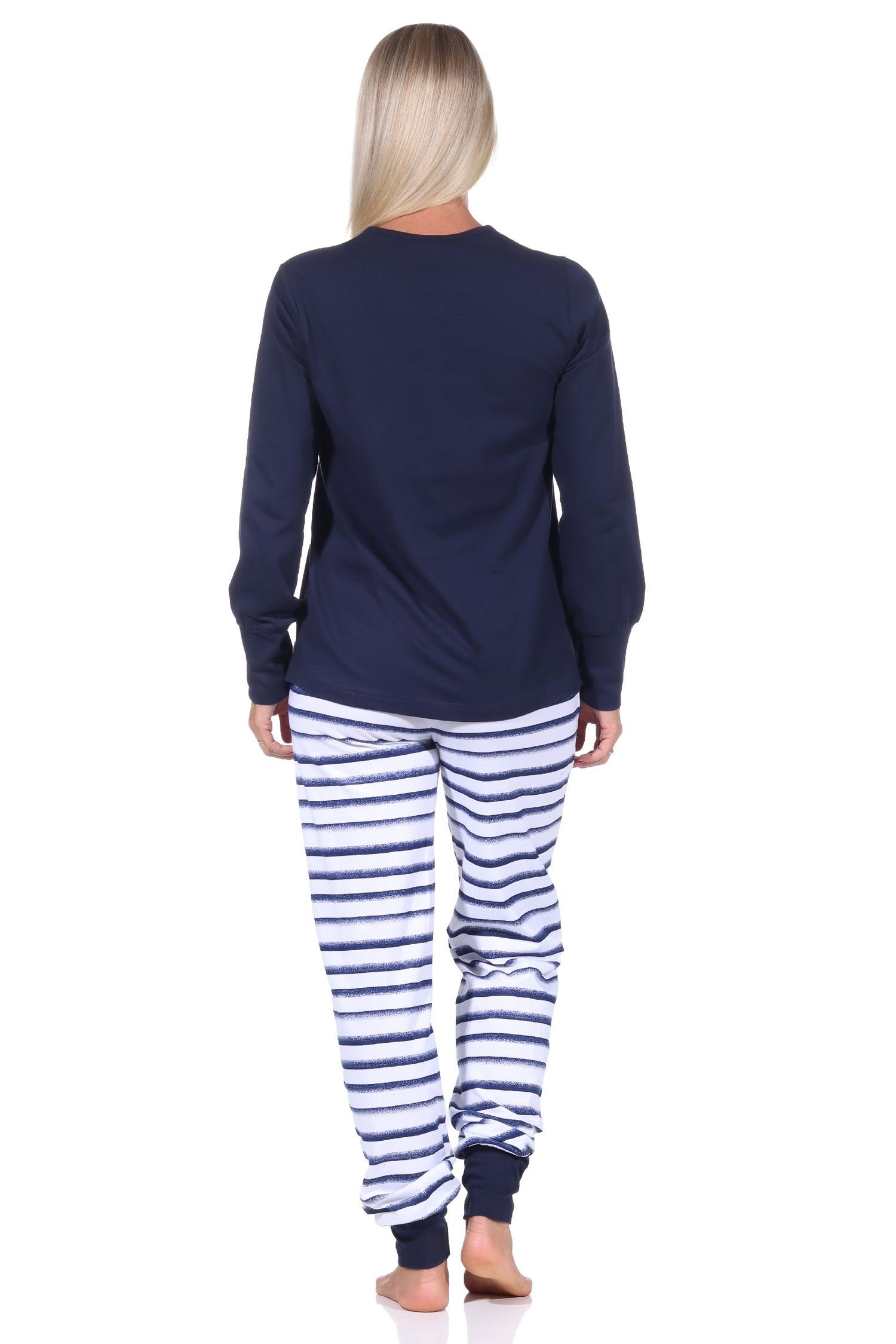 Pyjama Bündchen, marine Leuchturm mit Motiv Damen Normann Maritimer Top Schlafanzug mit