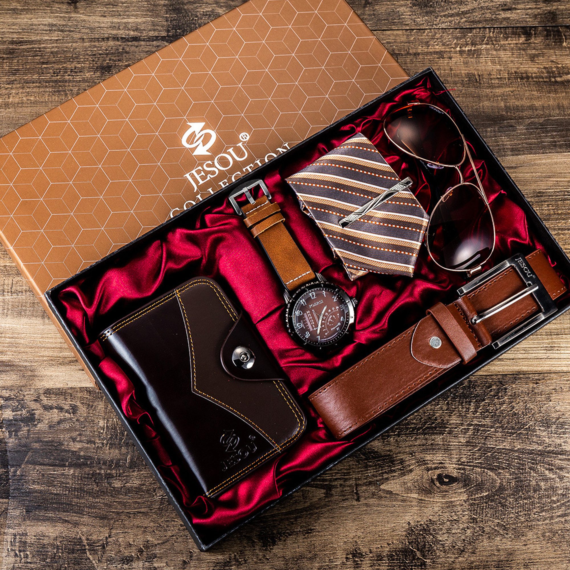 Geldbörse 5PCS Geschenk mit Gürtel Sonnenbrille Krawatte Geldbörse Set