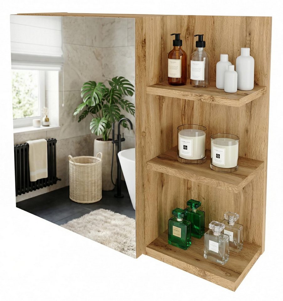 TREND WERK Spiegelschrank Badezimmer mit Ablage & Stauraum (59×16×50 cm Hängender Badezimmerschrank zur Wandmontage mit Regal) – modern & pflegeleicht