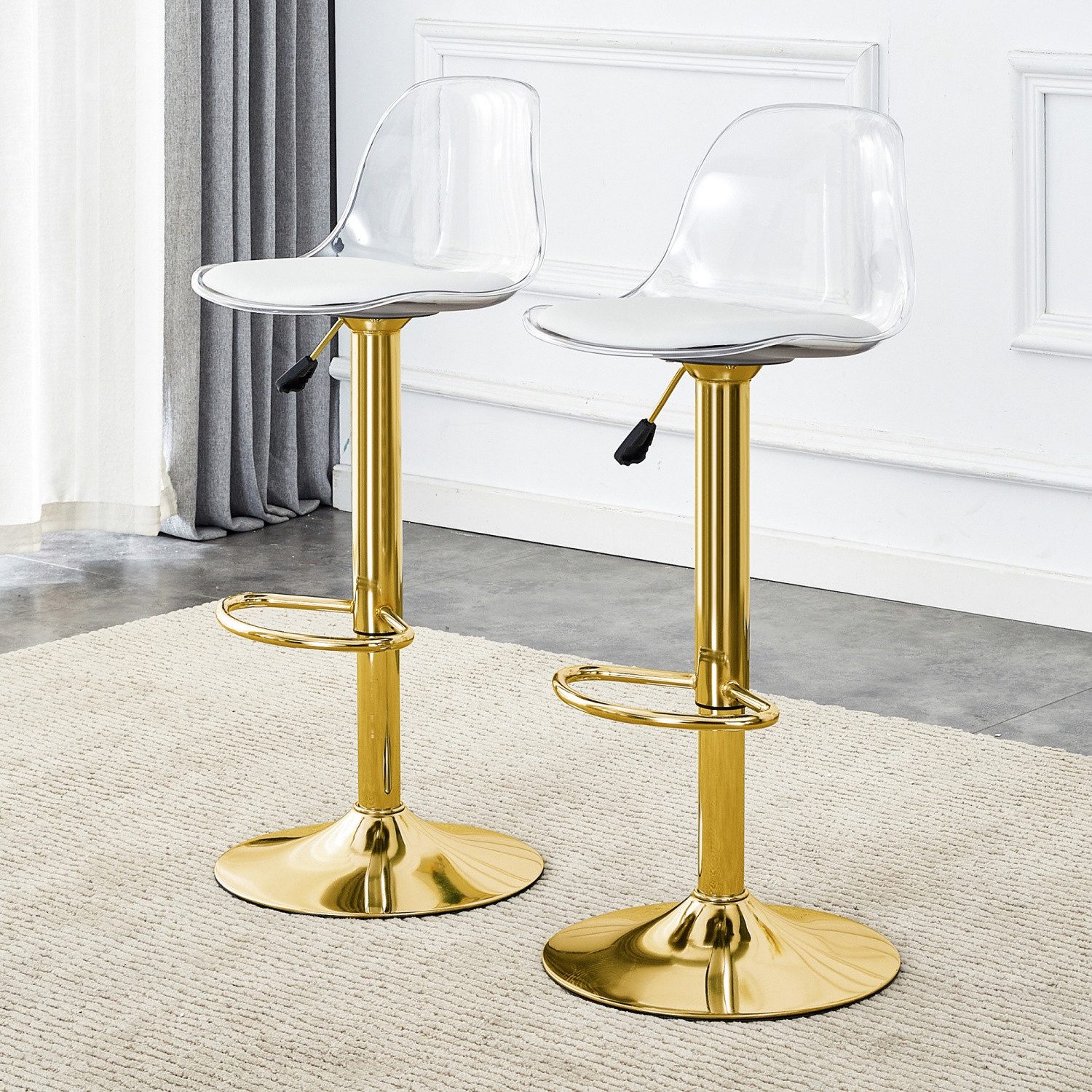 ANYSUN Barhocker 2er Set Balkenstuhl,mit Runder Fuß und Transparente Rückenlehne, (Höhenverstellbar/ 81,8-99cm, 360° Drehbar, Bar Stool Balkenstuhl, 2er-Set), Drehstuhl Hocker Tresenhocker,Barhocker Barstuhl mit Fußstütze