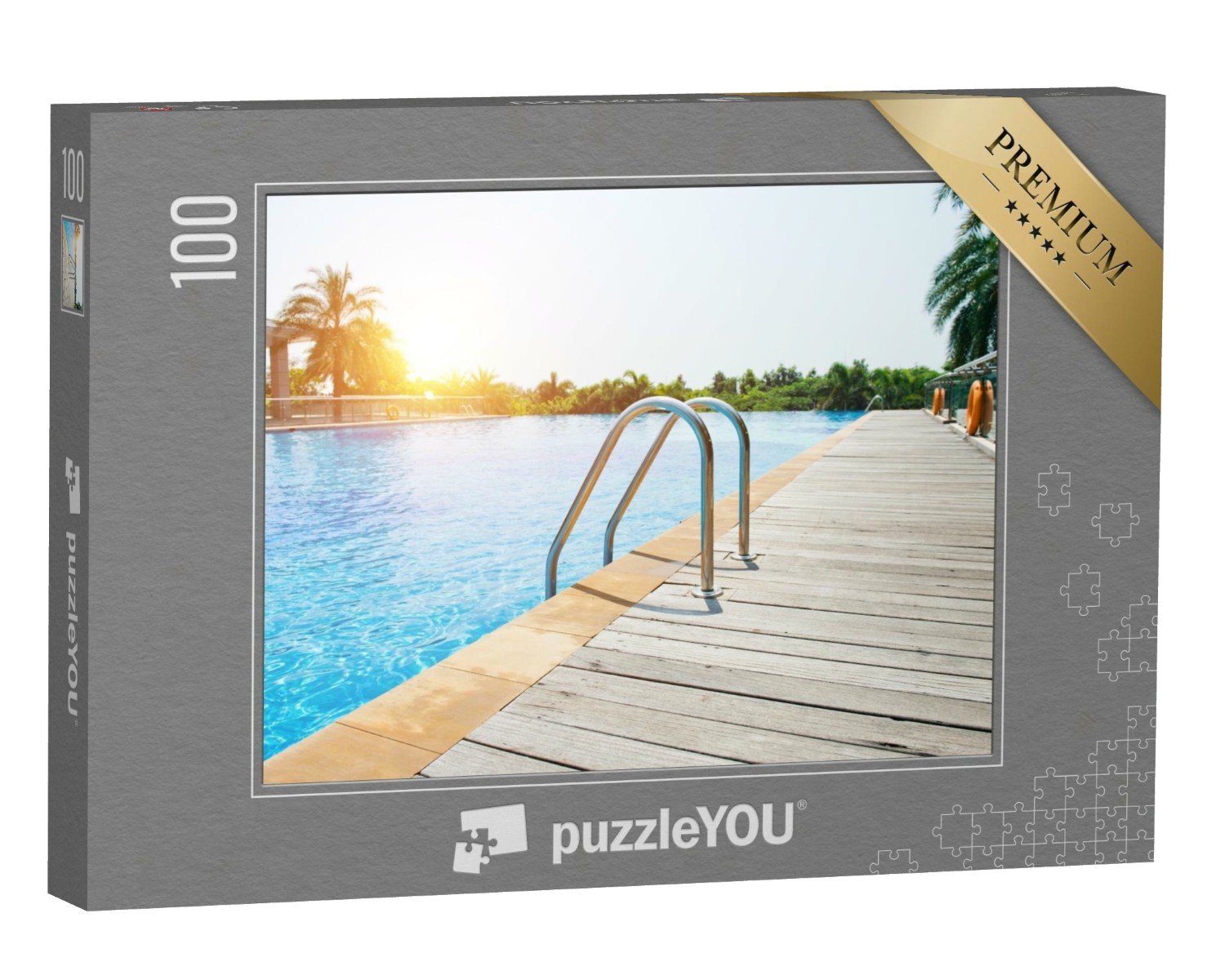 puzzleYOU Puzzle Eine Runde schwimmen im Pool am Morgen, 100 Puzzleteile, puzzleYOU-Kollektionen Sommer, Himmel & Jahreszeiten