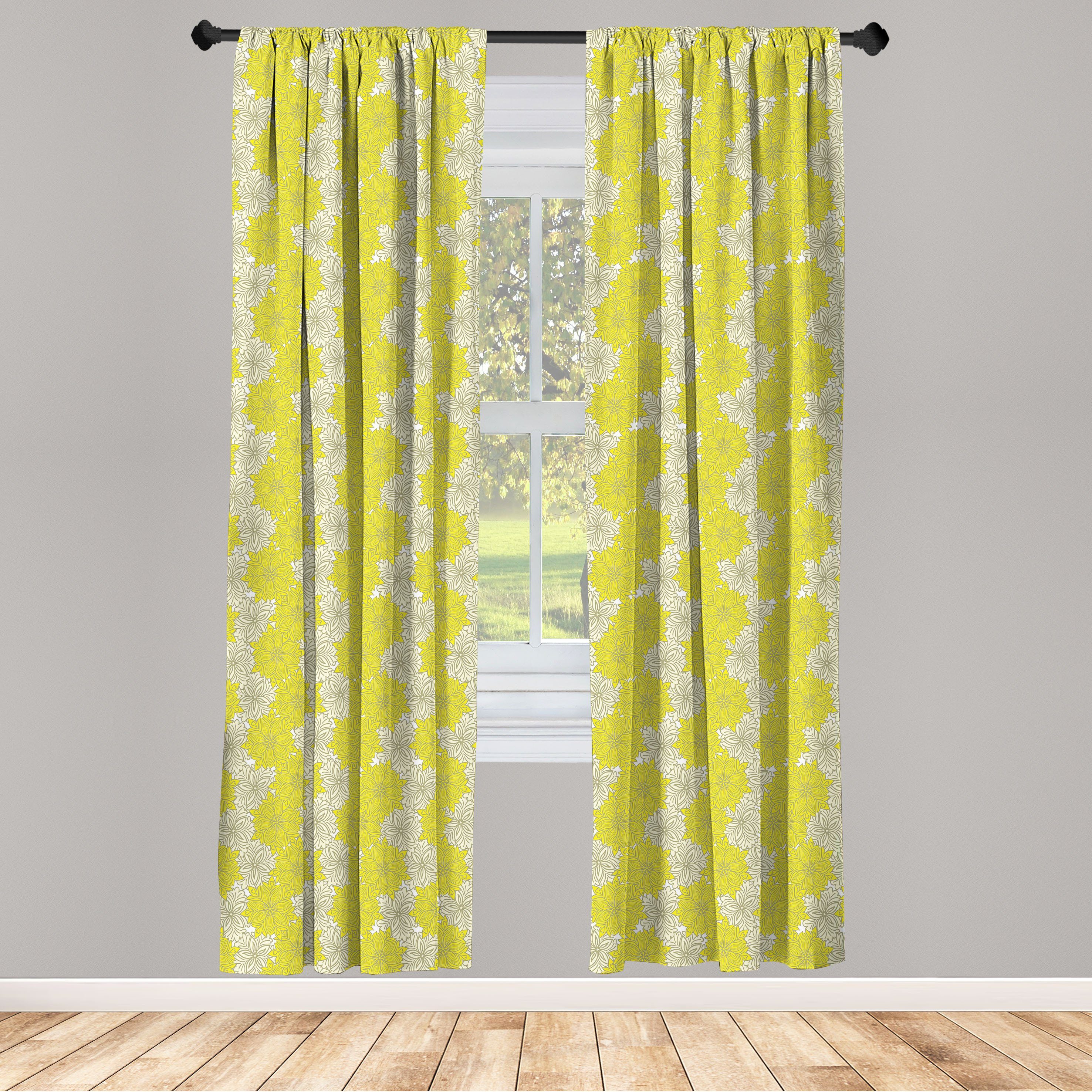 Gardine Vorhang für Wohnzimmer Schlafzimmer Dekor, Abakuhaus, Microfaser, Frühling Bicolor Floral Design | Fertiggardinen