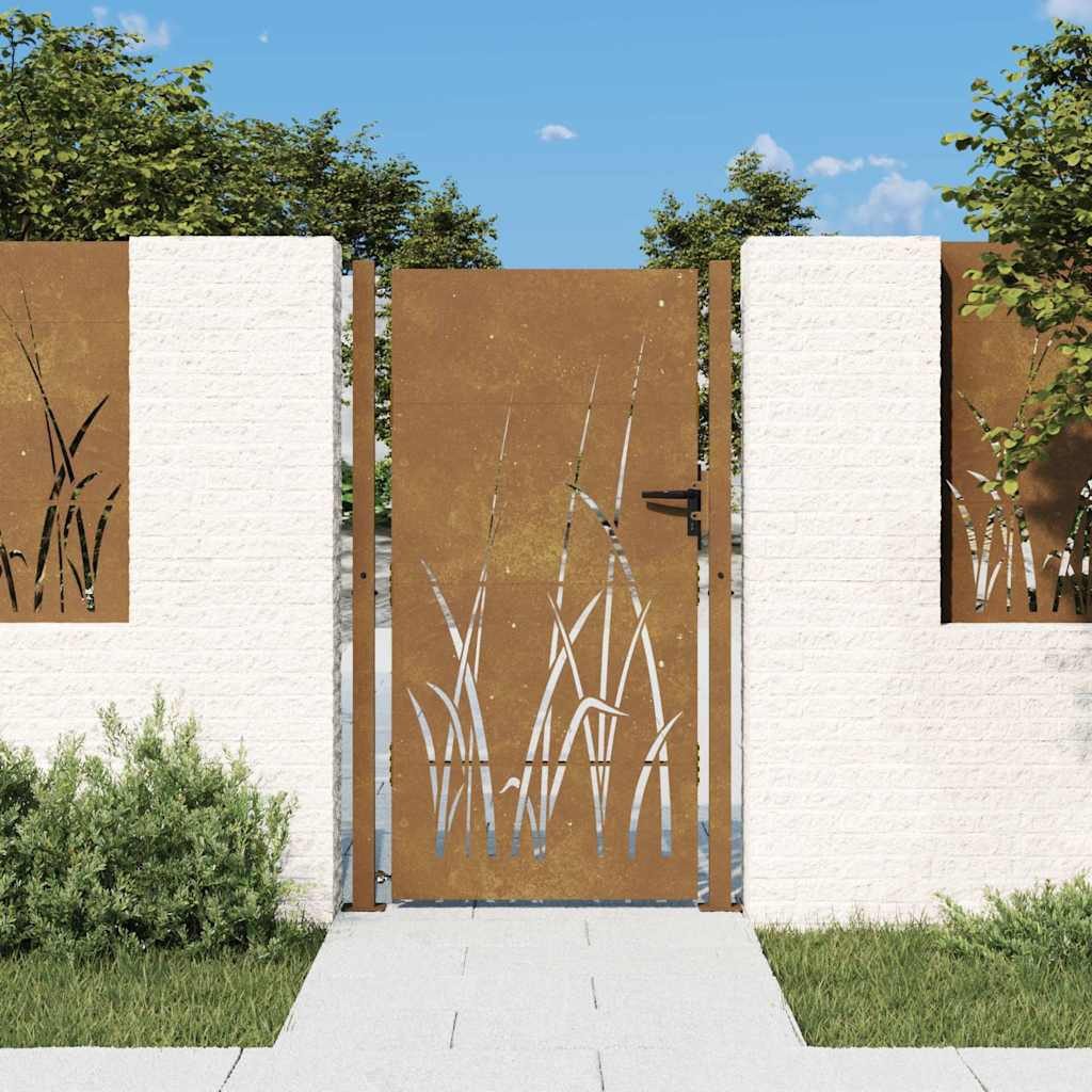 vidaXL Gartentor Gartentor 100x175 cm Cortenstahl Gras-Design