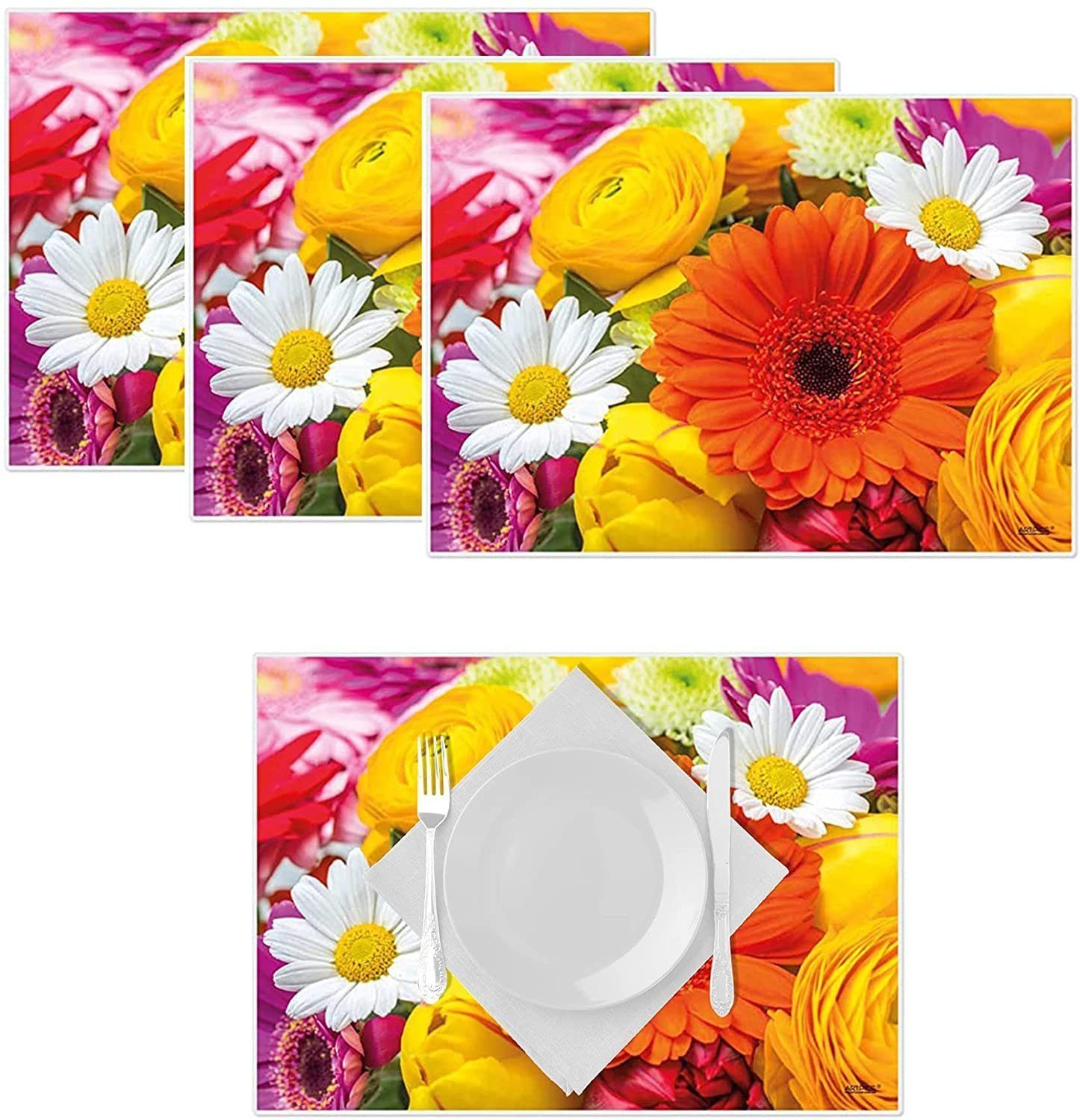 Platzset, Artipics Platzset abwaschbar Flower Power Tischset 4er-Set  Kunststoff 42x30 cm Tisch Unterlegmatten Platzdeckchen Deko  Tischuntersetzer Küche, Essbereich, Gäste, Drinnen, Draußen, Artipics  Tischkunst, (1-St) | Tischsets