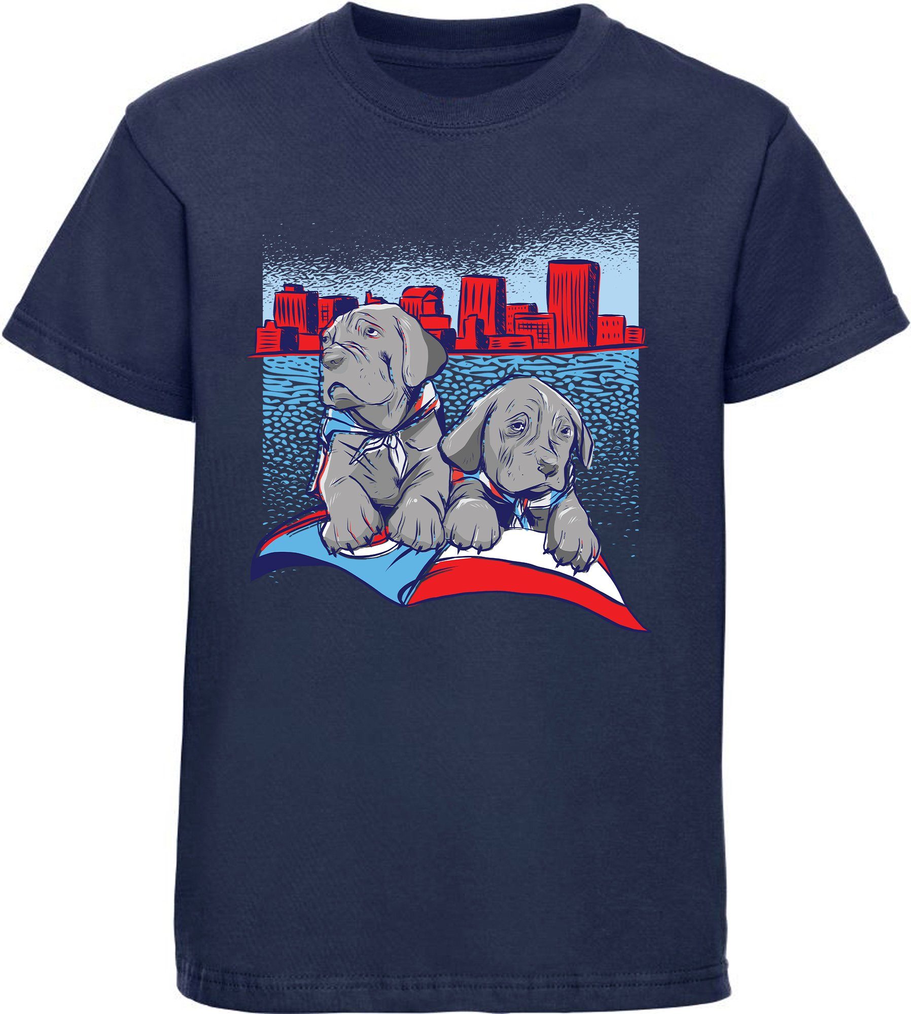 - navy i231 bedruckt Print-Shirt mit süße Hunde blau Kinder Hundewelpen 2 Baumwollshirt MyDesign24 T-Shirt Aufdruck,