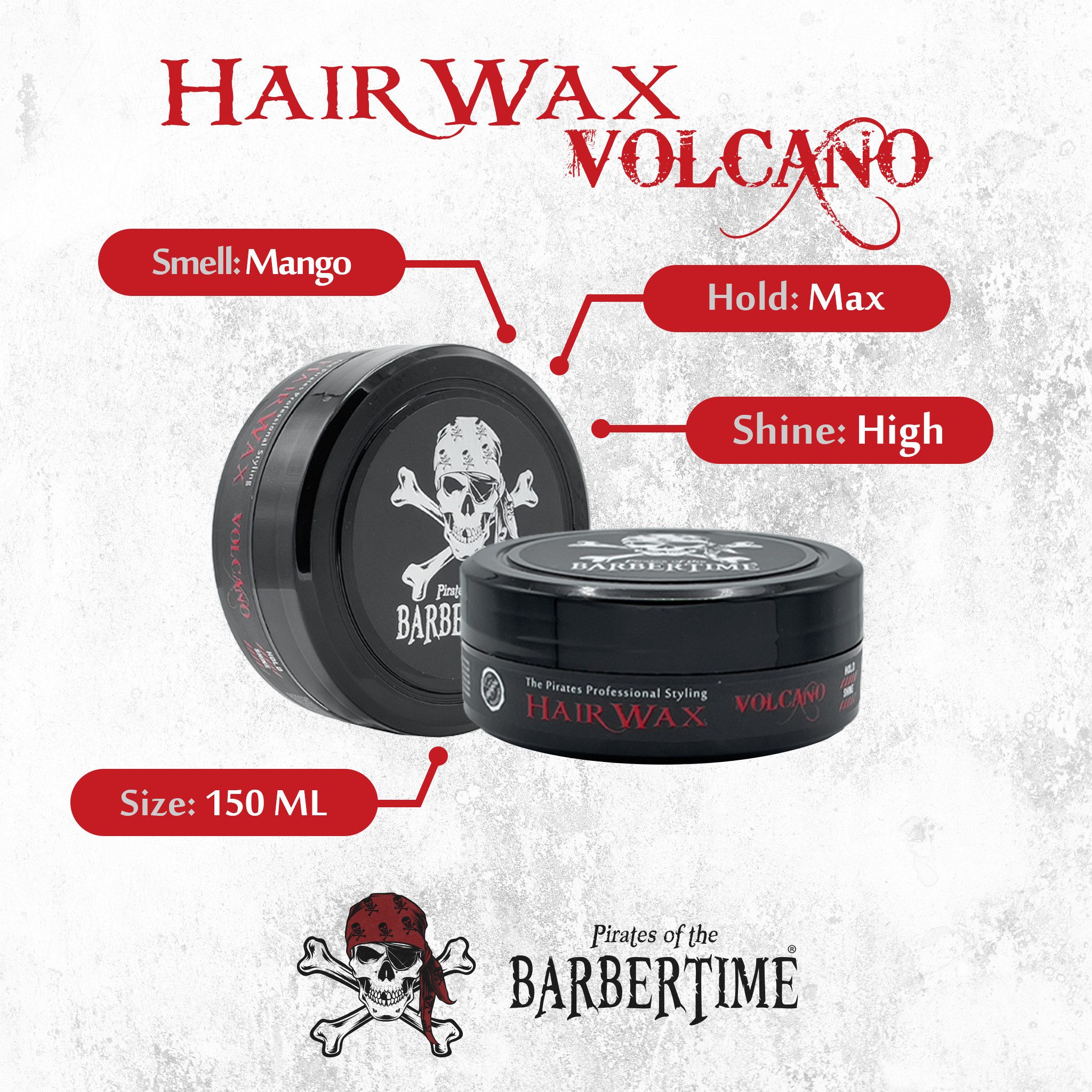 BARBERTIME Haarwachs 6x Haarwachs Hair Wax Styling Wax 150ml Volcano, 6-tlg.