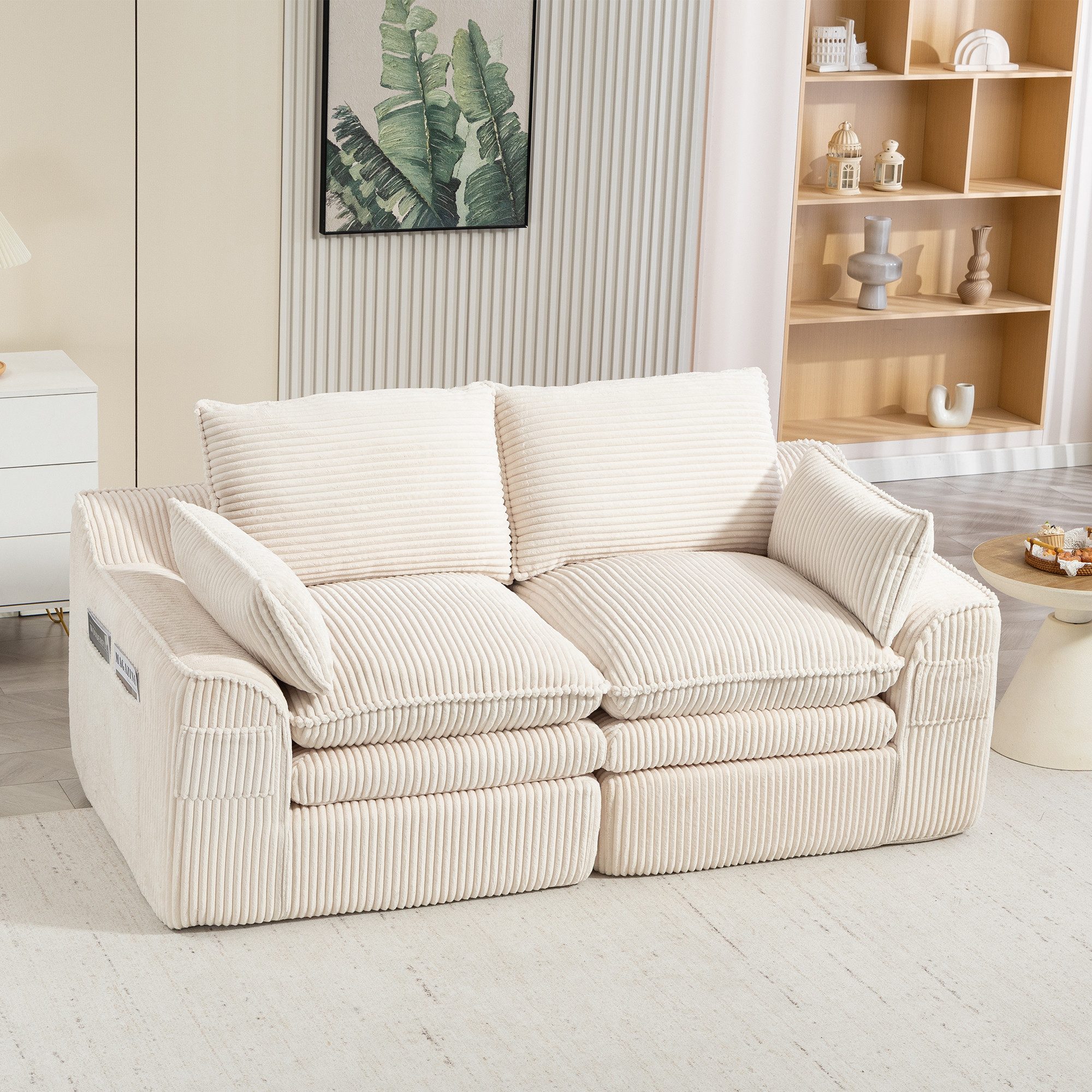 OKWISH Sofa Loungesofa, zwei unterschiedlich großen Seitentaschen, 3-lagigem Schaumstoff + Federkern