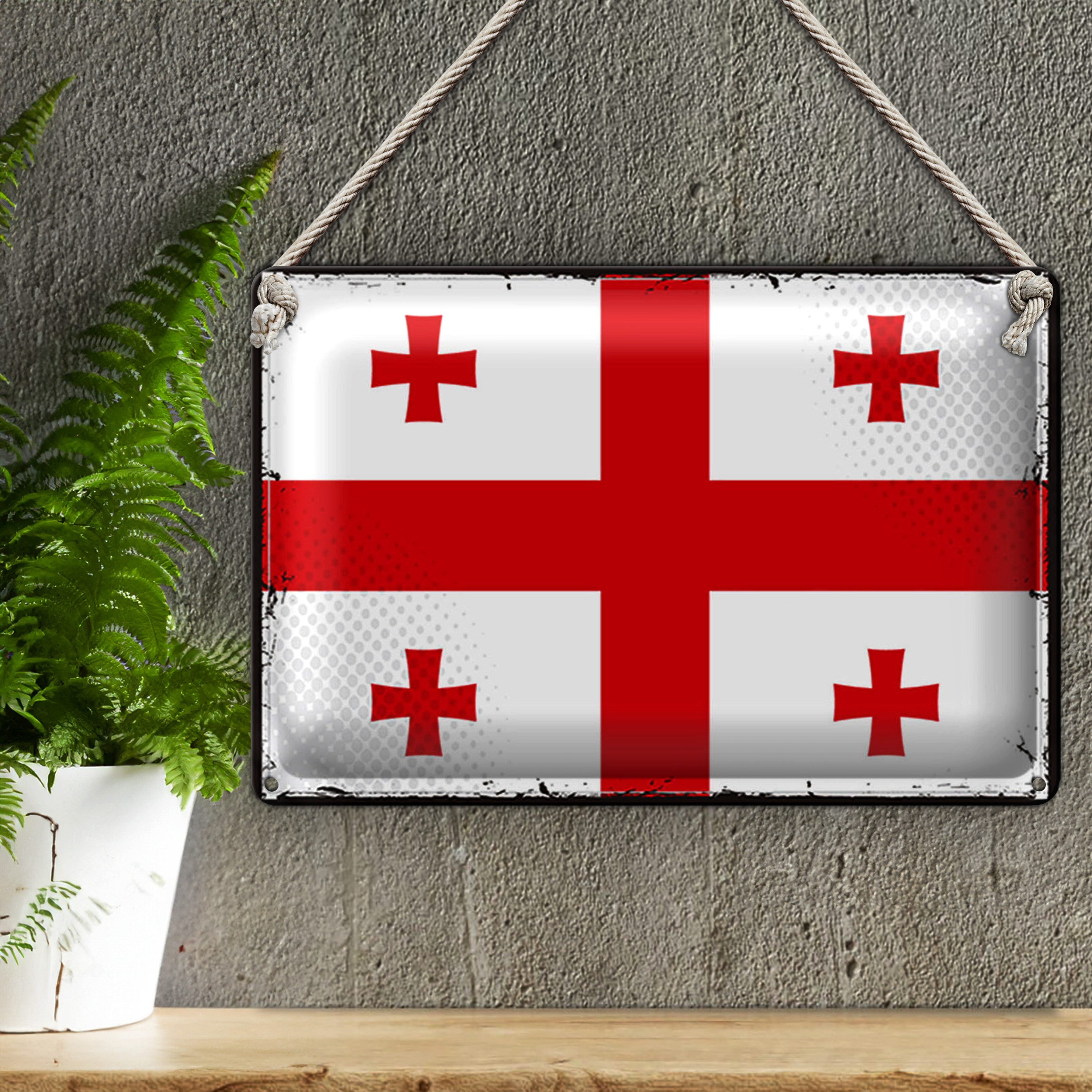 Roomando Metallschild Flagge Georgien 40x30cm Retro Flag of Georgia