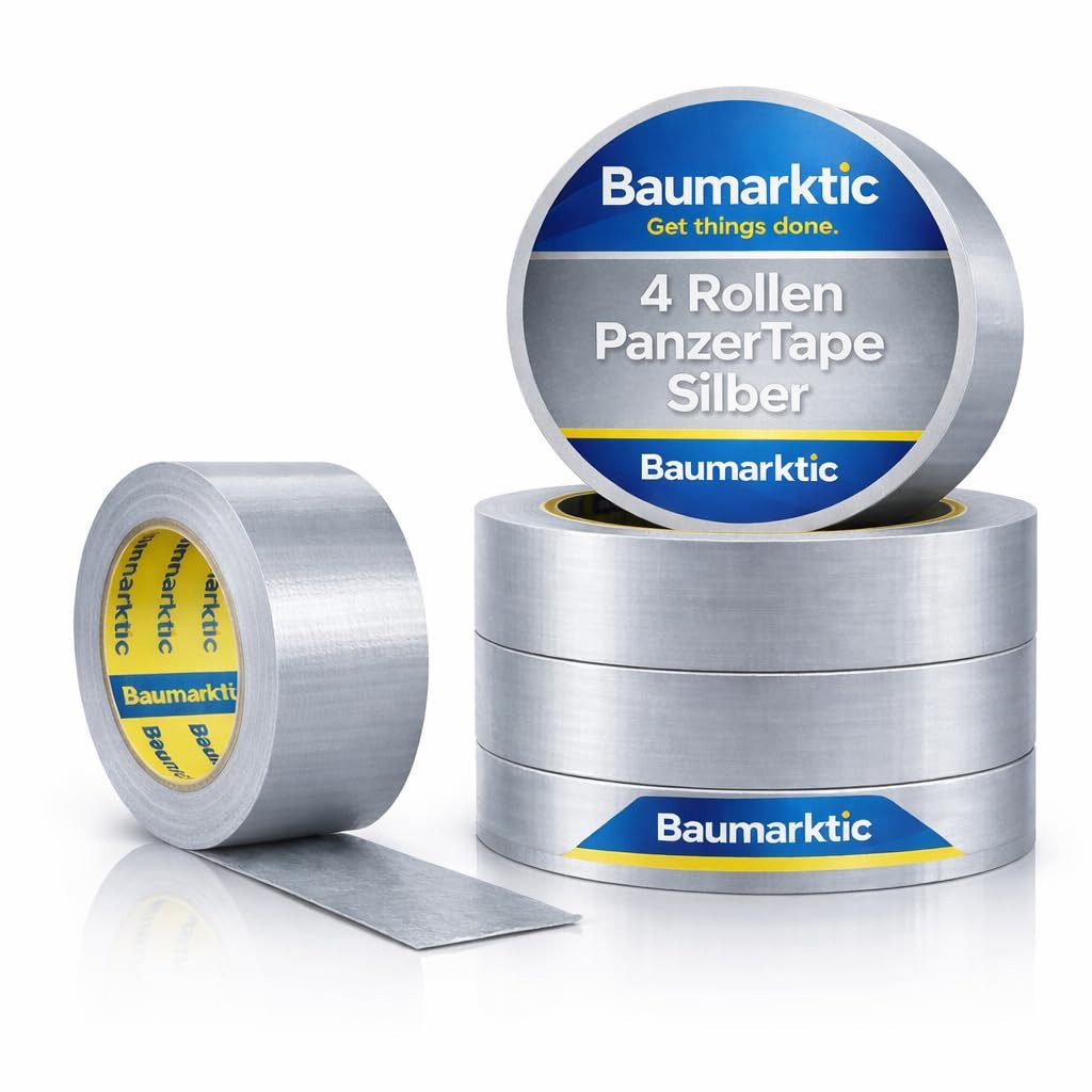 Baumarktic Klebeband 4x Duct Tape silber – Panzertape Gewebeklebeband Reparaturband (3-St., Set)