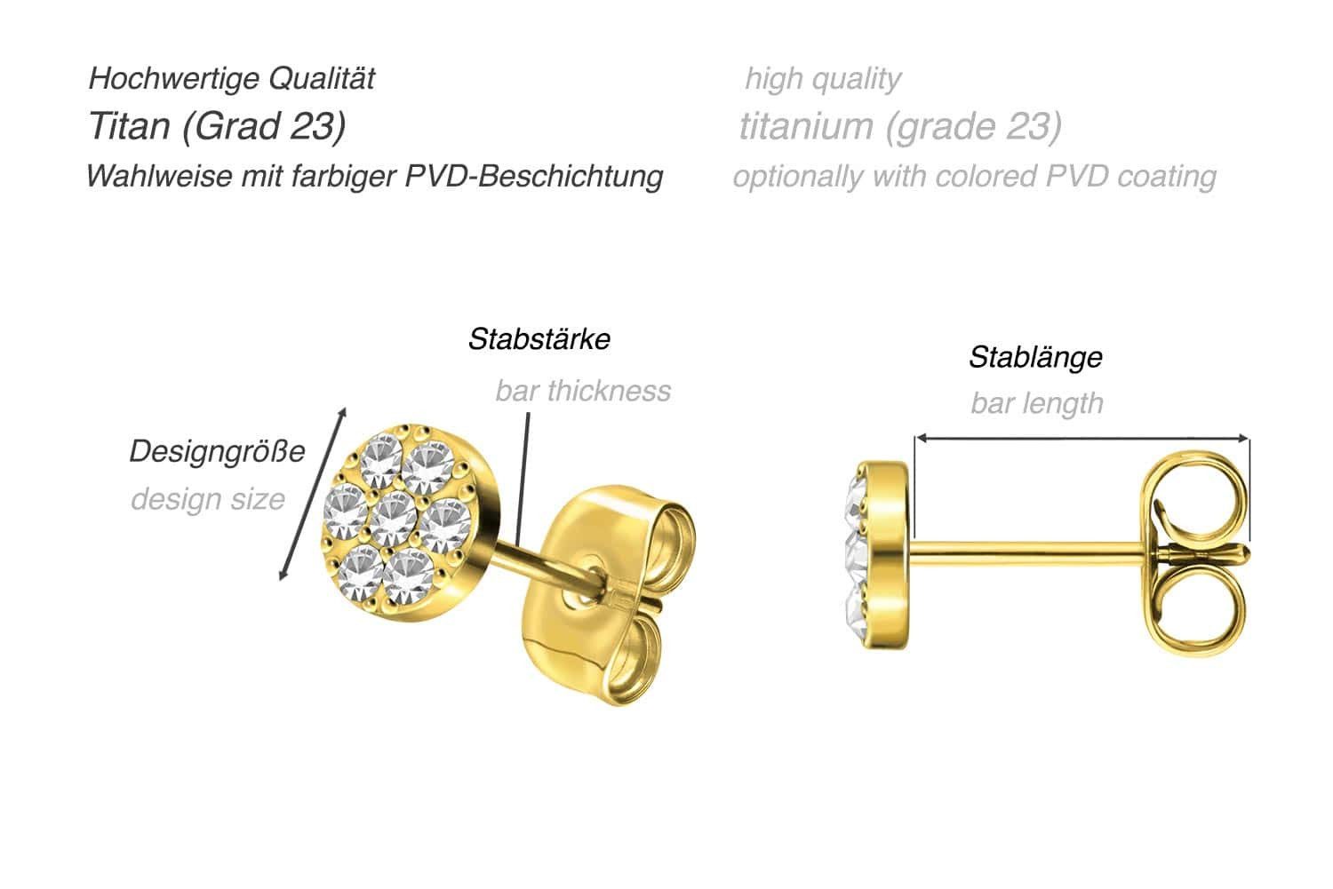 FILANGO Paar Ohrstecker Titan Ohrstecker DISC + EINGEFASSTE KRISTALLE (Ohrstecker, 1-tlg)