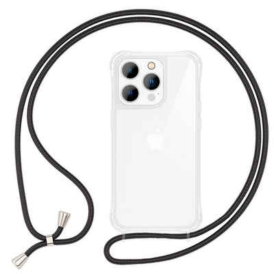 Nalia Handykette Apple iPhone 14 Pro Max, Klare Hybrid Hülle mit Kette / Schutzhülle zum Umhängen / Handyband
