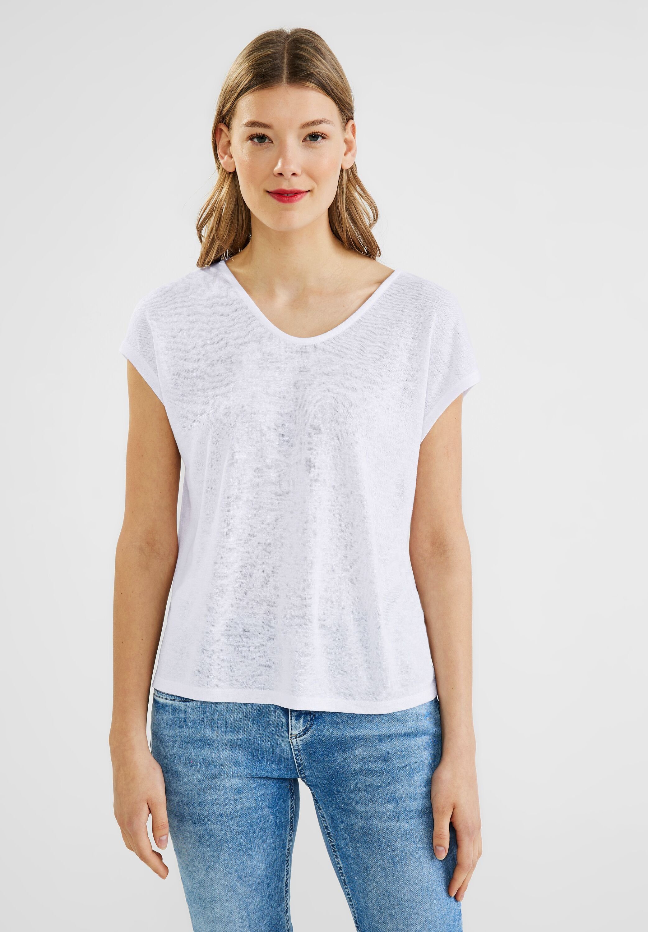 Netter Stil STREET ONE White Unifarbe in V-Shirt