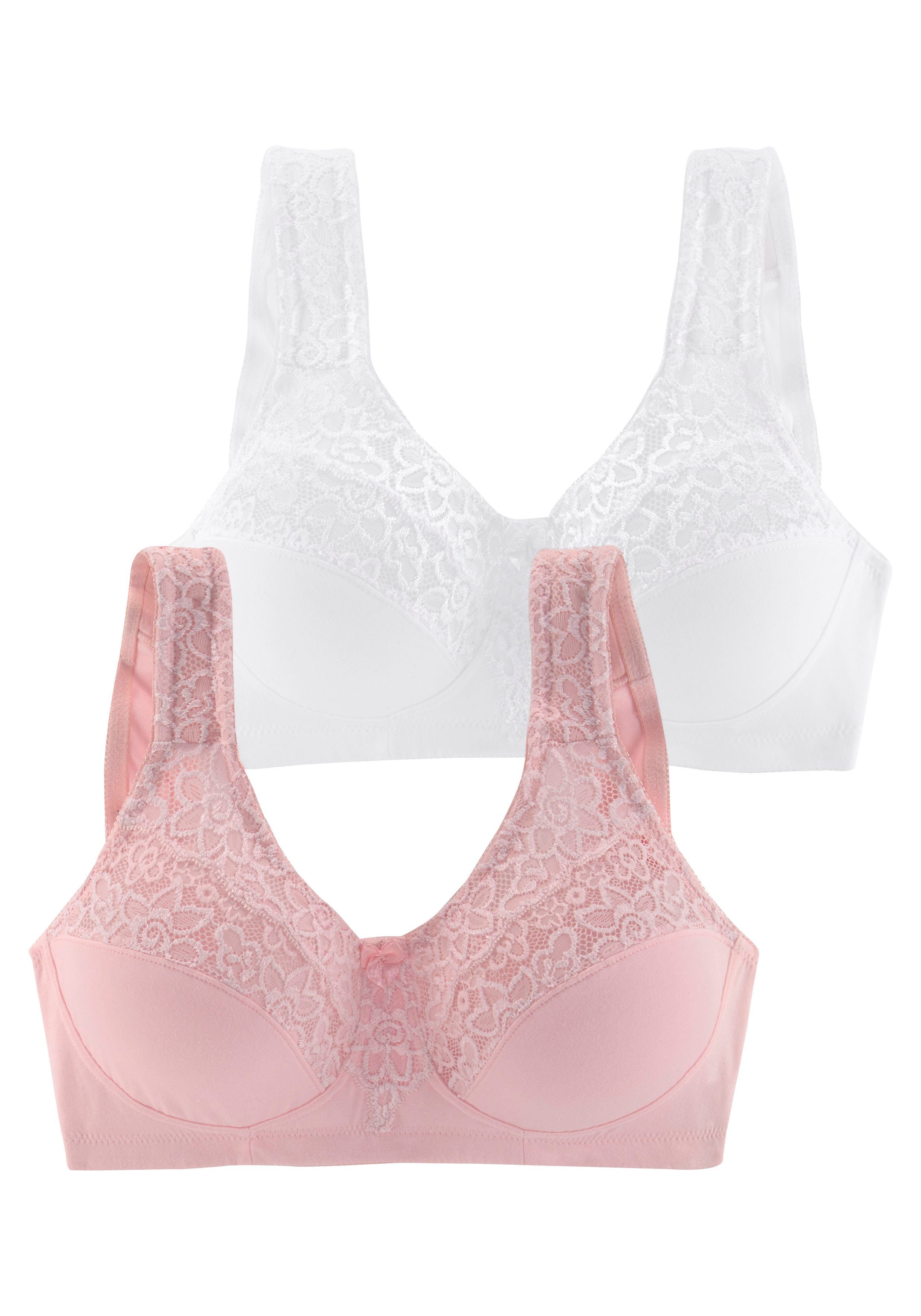 petite fleur by Lascana Entlastungs-BH, BH ohne Bügel, bügelloser BH, Komfort-BH, Baumwoll-BH (Packung, 2 Stück) mit breiten Trägern & Spitzeneinsätzen, große G – Bild 2 von 5