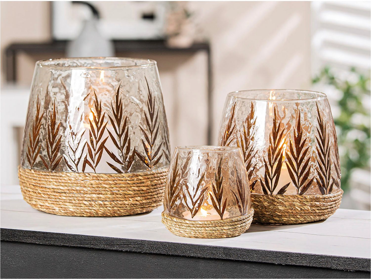 GILDE Teelichthalter Kerzenhalter Greenery (1 St), Teelichtleuchter, 1-flammig, aus Glas, Höhe ca. 20 cm