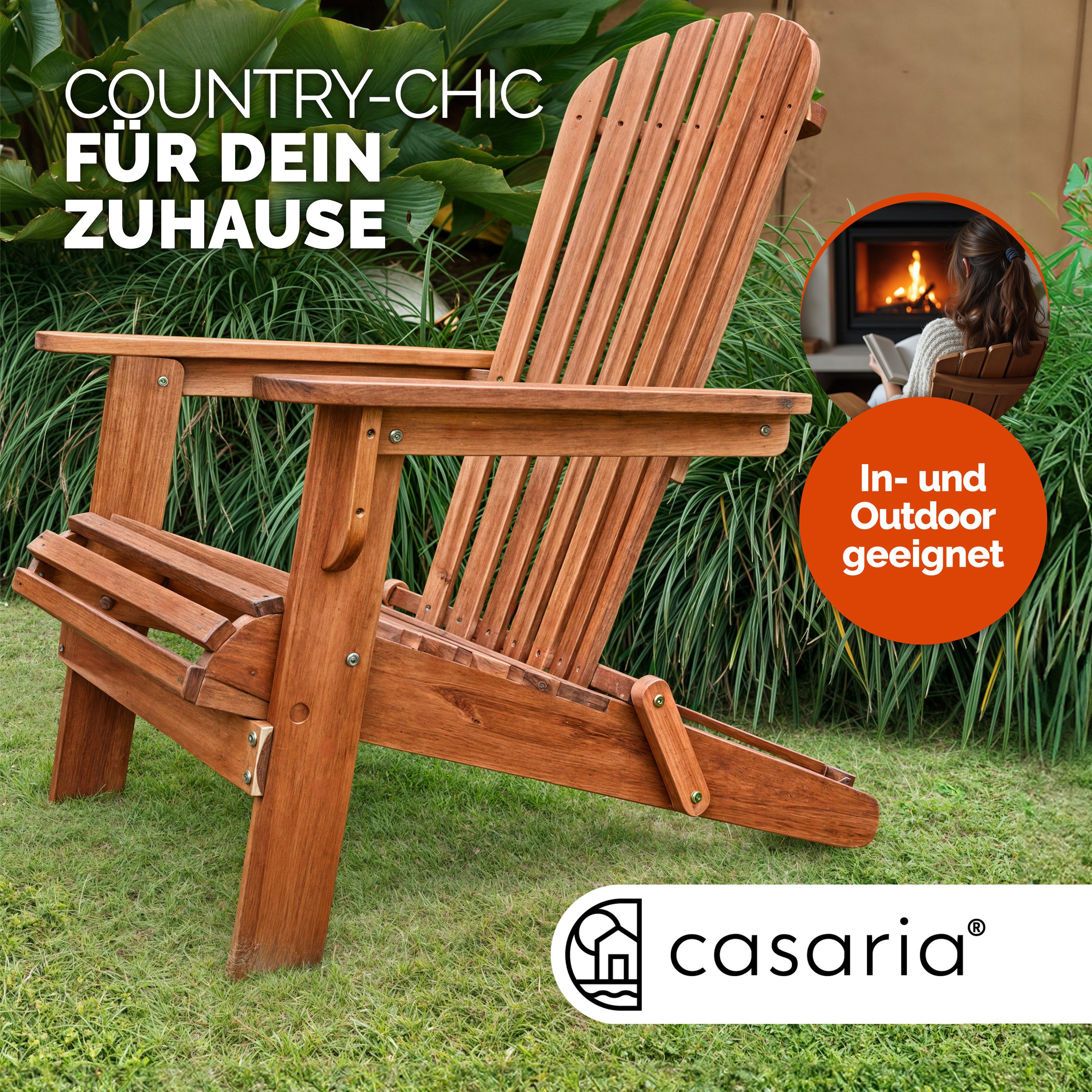 Casaria Gartenliege, Akazie Holz 160kg Belastbar Wetterfest Klappbar Armlehnen Garten
