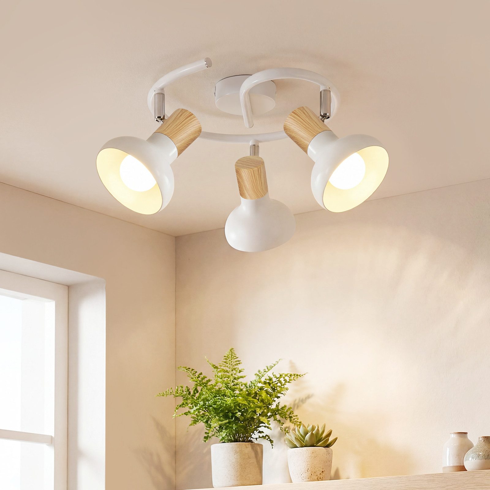 ZMH Deckenstrahler E14 Flammig Eisen Lampenschirm Deckenlampe Flur & Schlafzimmer, ohne Leuchtmittel, Weiß Schwenkbar 350° Modern Wohnzimmerlampe