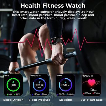 KOSPET Smartwatch (1,72 Zoll, Android iOS), Herren Telefonfunktion Wasserdicht Sportuhr Militärische Fitnessuhr