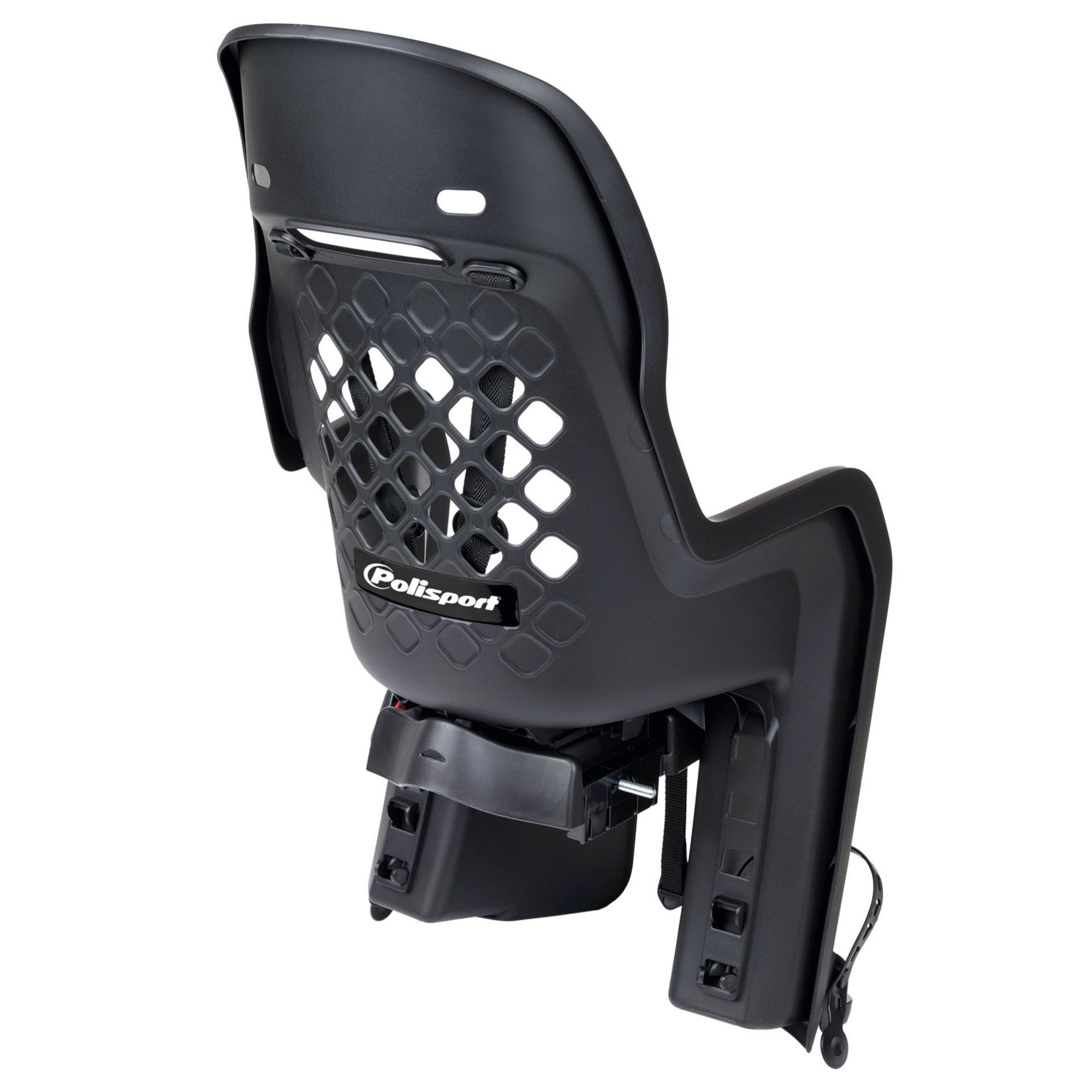 Polisport Fahrradkindersitz Joy Black Serie 75102107 Gepäckträgerbefestigung, 3-Punkt-Gurt, ab: Maximales Kindergewicht: 35 kg, Mindestgröße ca. 110 cm