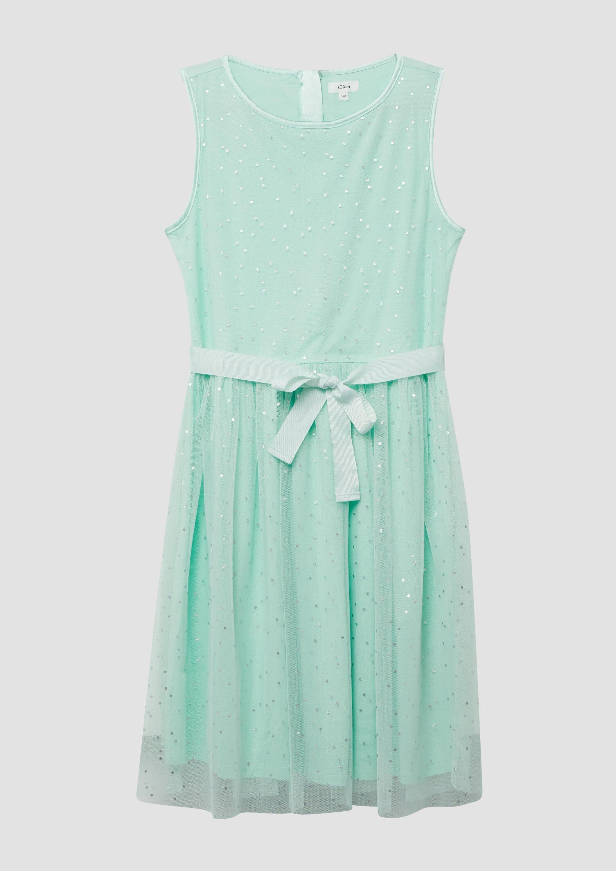 s.Oliver Minikleid Kleid Kurzes Kleid mit silbernen Punkten und Bindegürtel