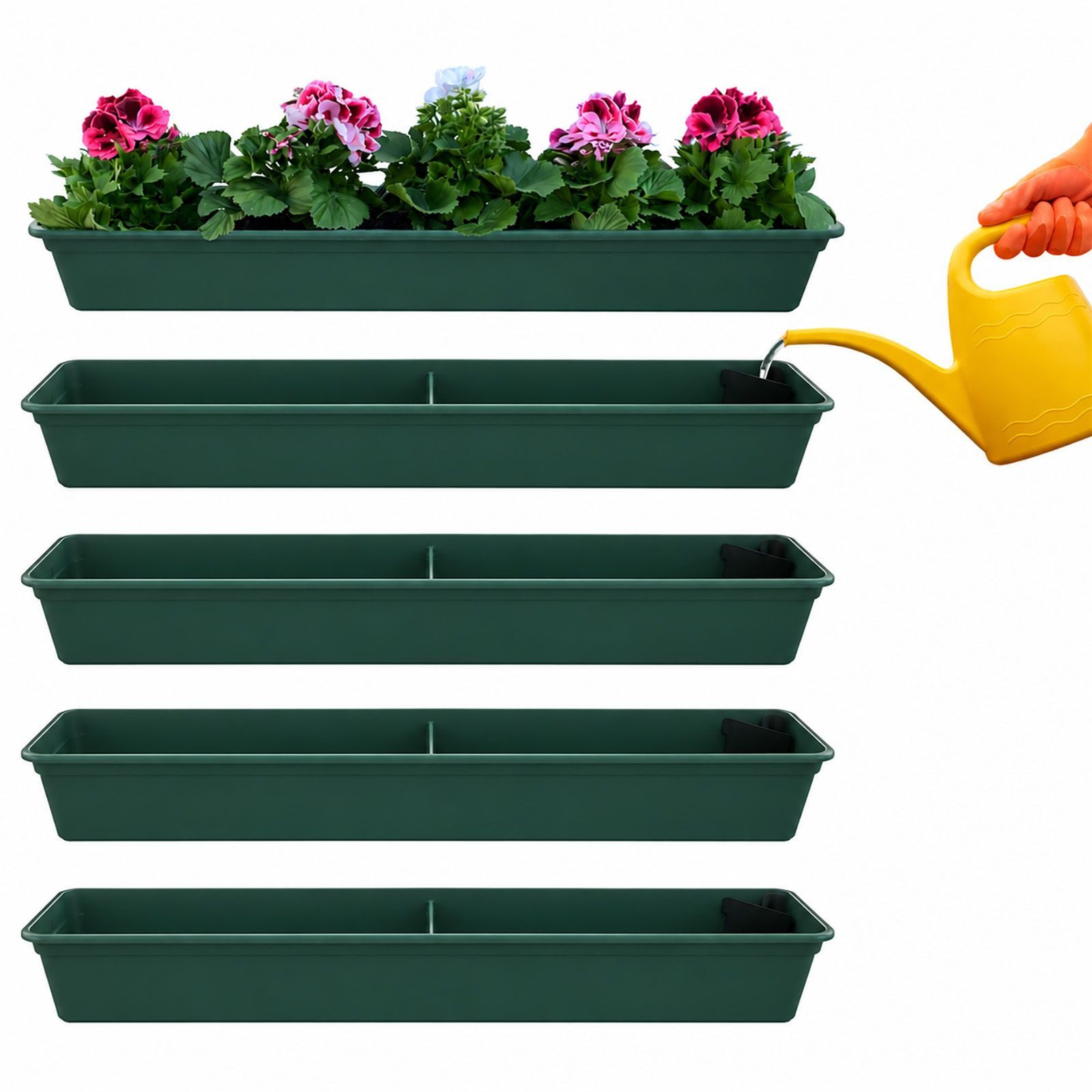 BURI Blumenkasten 4er Blumenkasten Set 80cm Pflanzkasten Grün Bewässerung