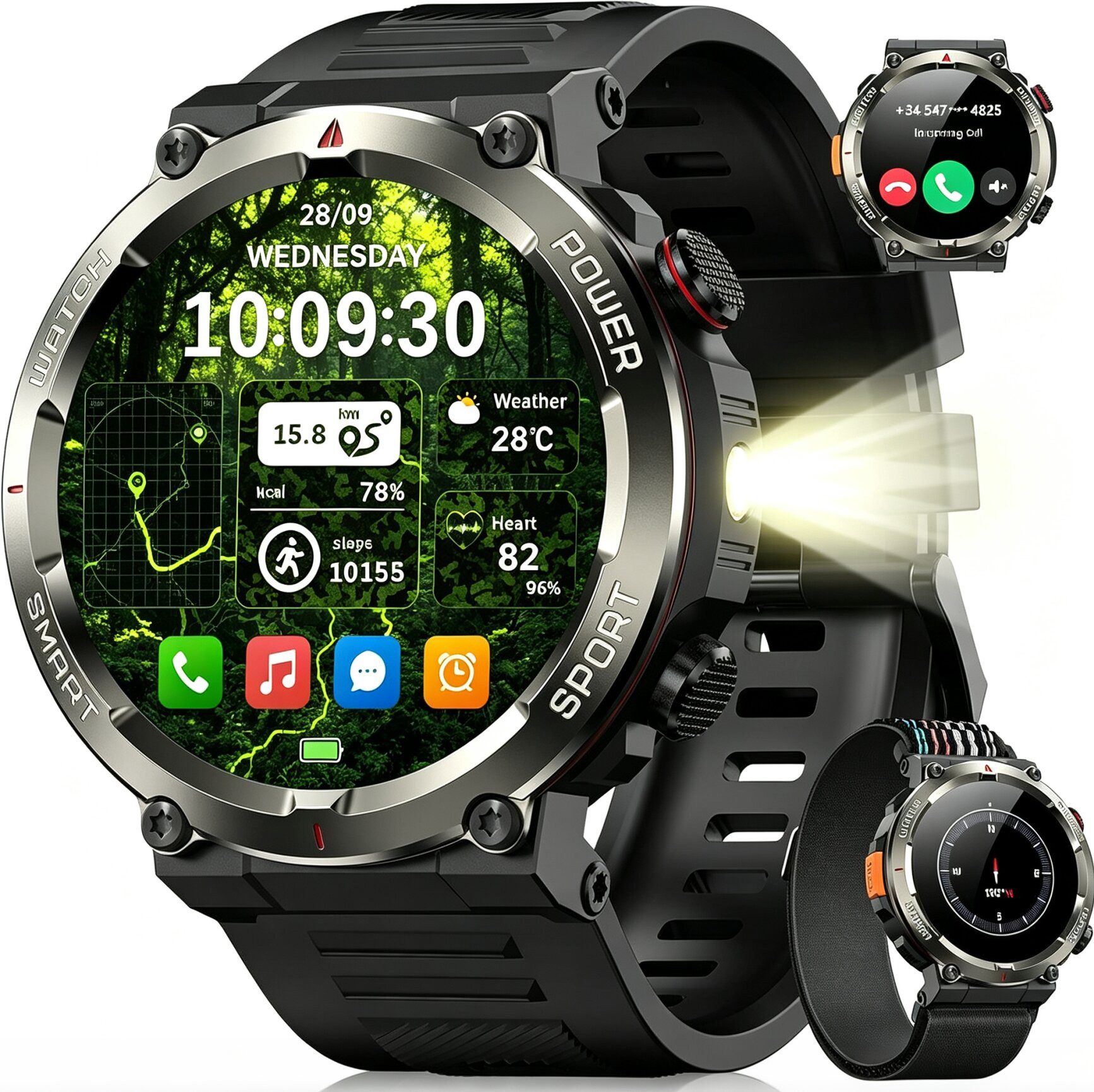 blackview 1,45'' Smartwatch Herren Militärqualität,960-mAh-Akku,100 Tage Standby Smartwatch (3,68 cm/1,45 Zoll, iOS/Android), IP68 Wasserdicht, Bluetooth-Anruf, Herzfrequenz,Uhr für Android/iOS
