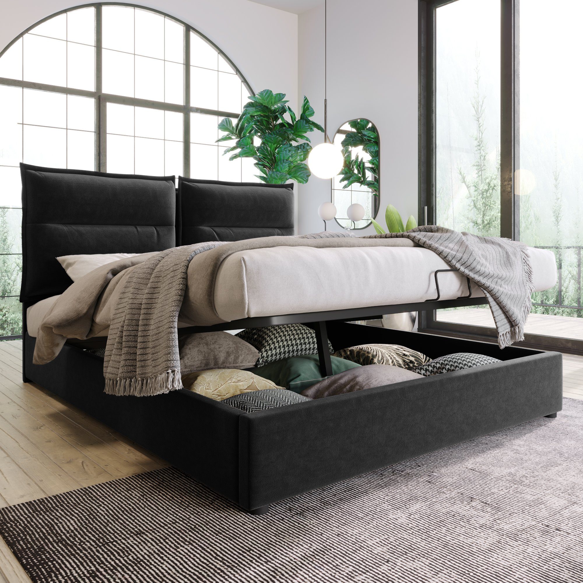 FLIEKS Polsterbett Hydraulisches Doppelbett mit Stauraum - Einrichtungsbeispiel