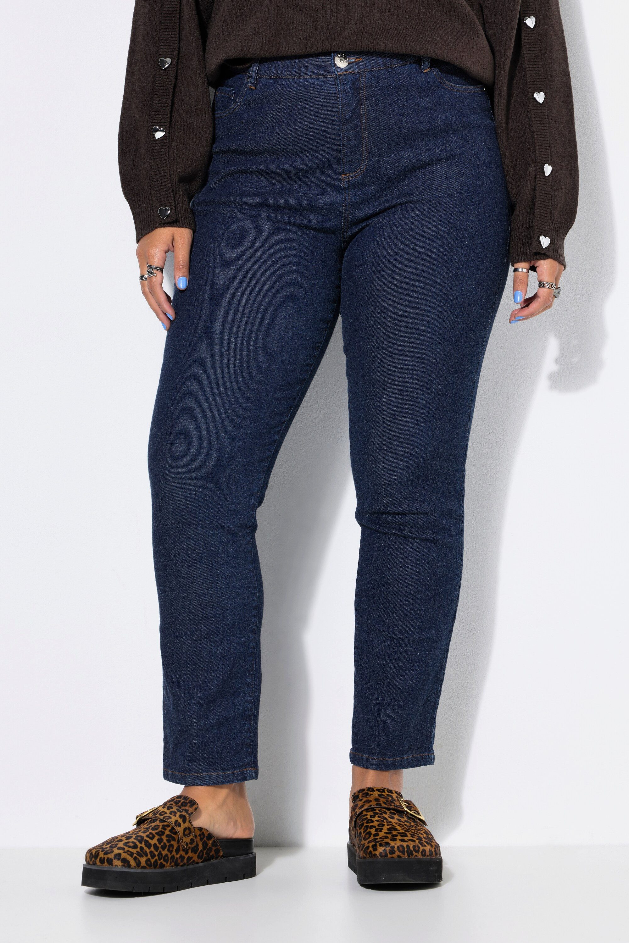 Studio Untold Röhrenjeans Mom-Jeans Wide Mom Shape Rinsed Denim 5-Pocket