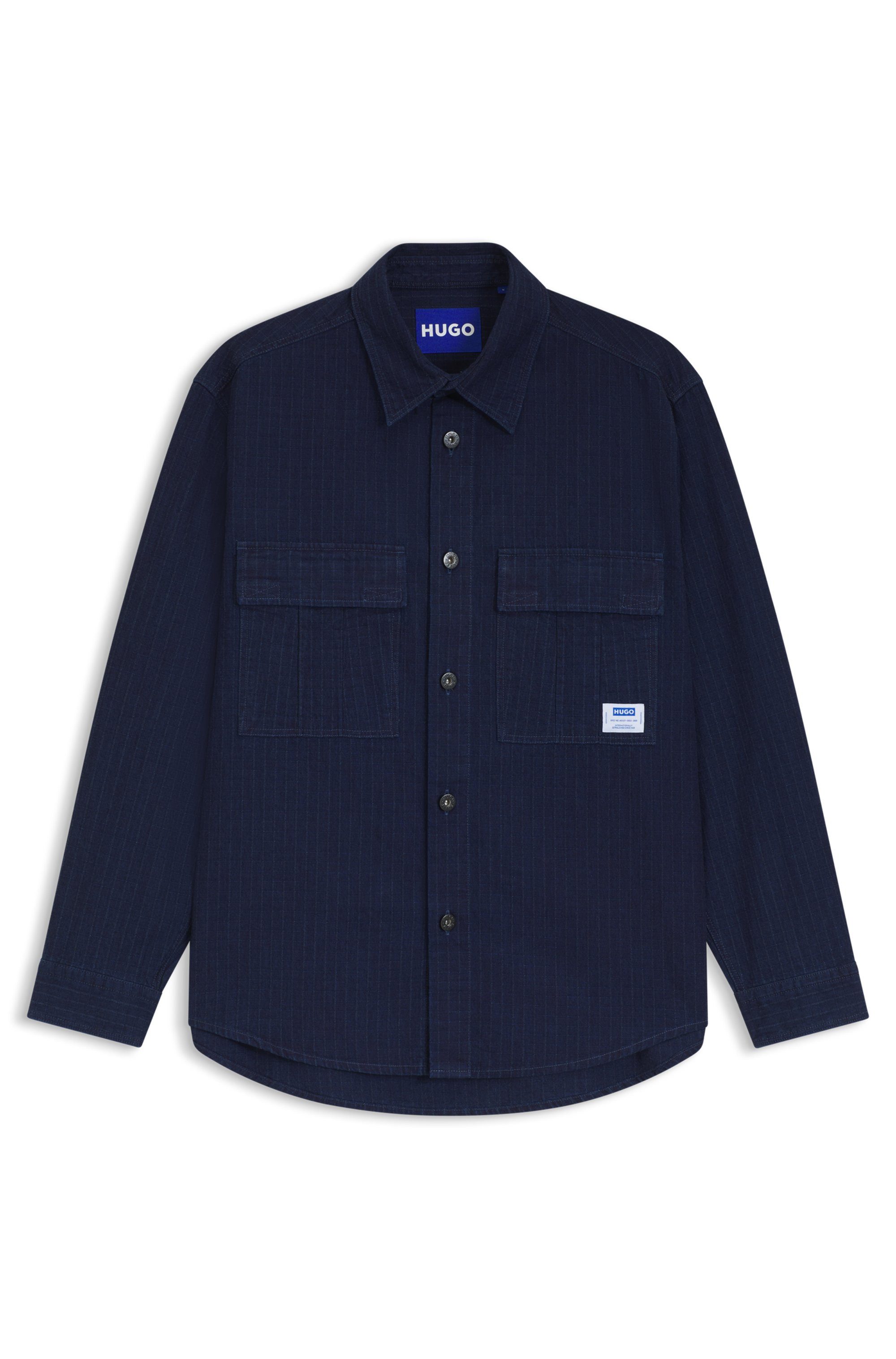 HUGO Langarmhemd Ebargo Kentkragen, oversize fit, Denim-Optik