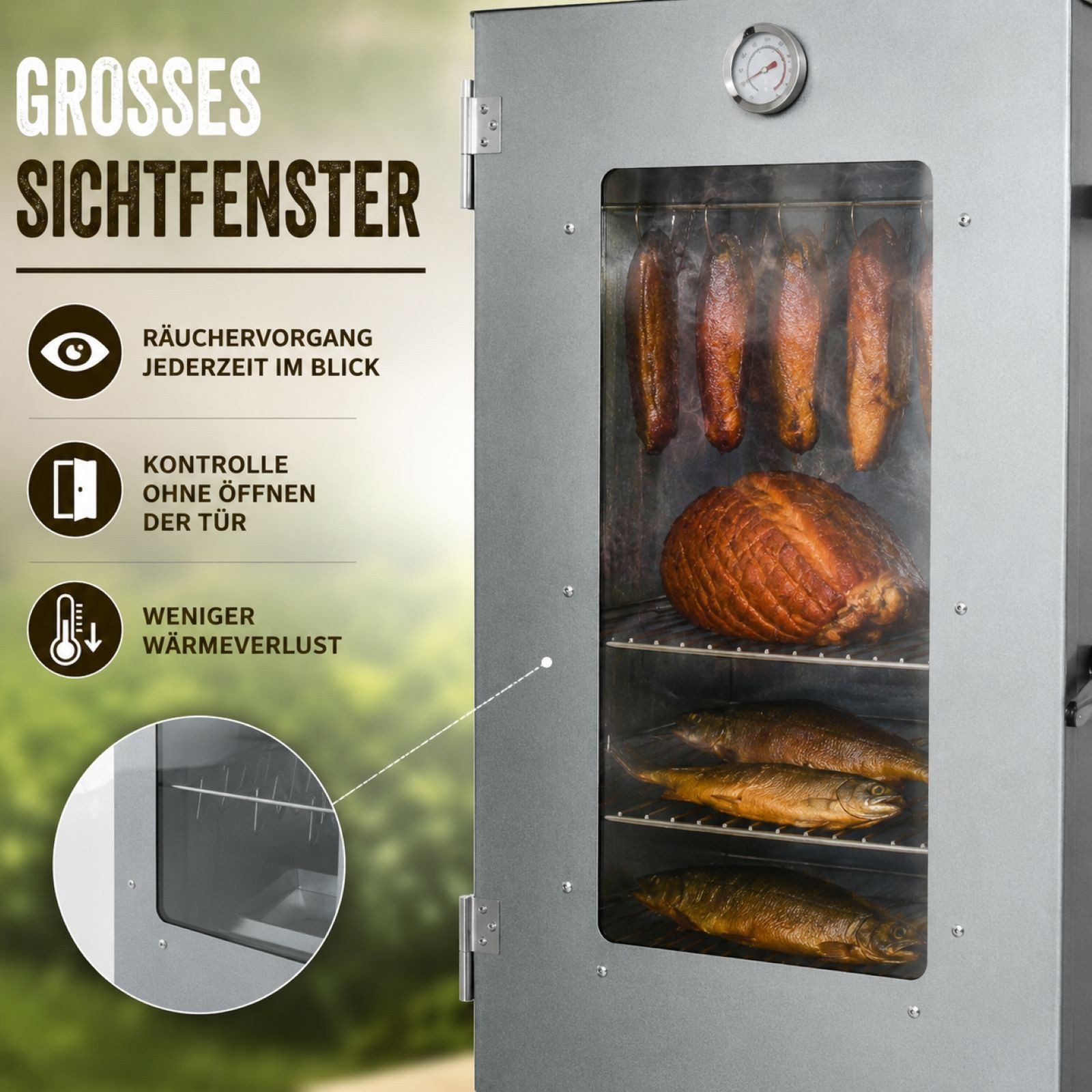 BURI Holzkohlegrill Räucherofen Räucherschrank mit Zubehör Kalt- & Heißräuchern – Bild 4 von 5