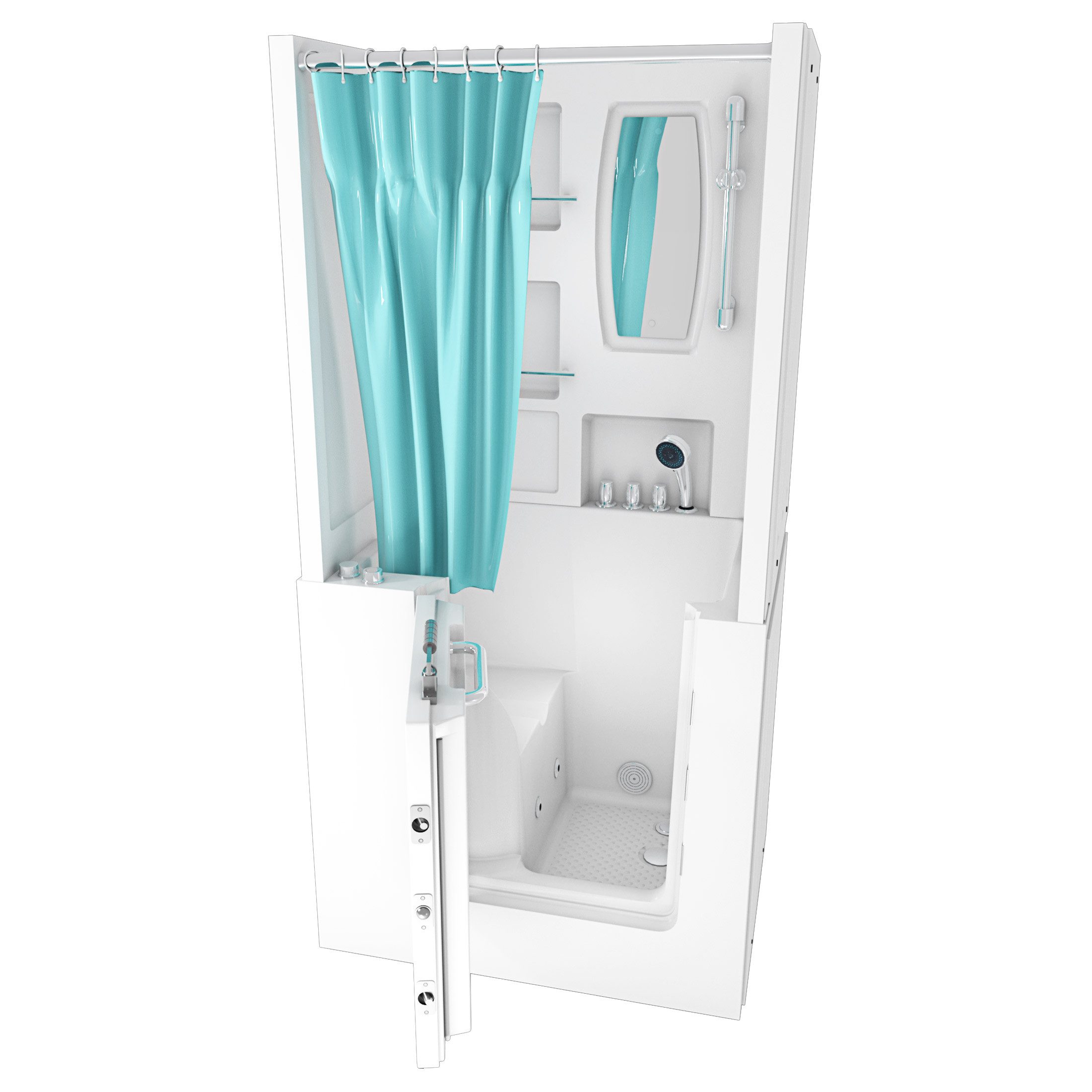 AcquaVapore Komplettdusche Seniorendusche Wanne Whirlpool S02D-WP-TH-A-L 78x100x205cm, inklusive Duschwanne, Integrierte Massagedüsen, Schnelle Reinigung, Nackenstütze, Überlauf A