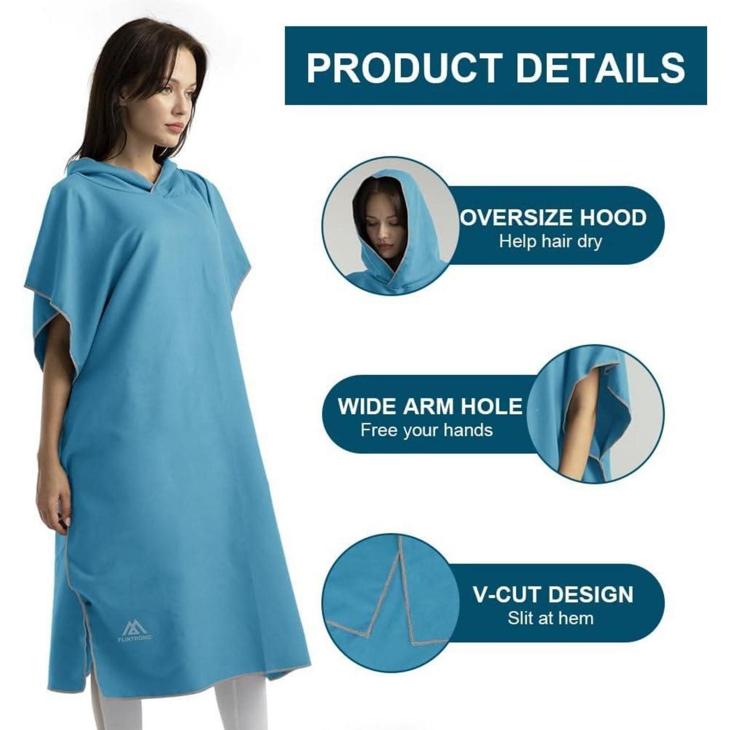 LuxusKollektion Badeponcho Handtuch Poncho Mikrofaser 110x80cm Quick Dry Badeponcho mit – Bild 5 von 5
