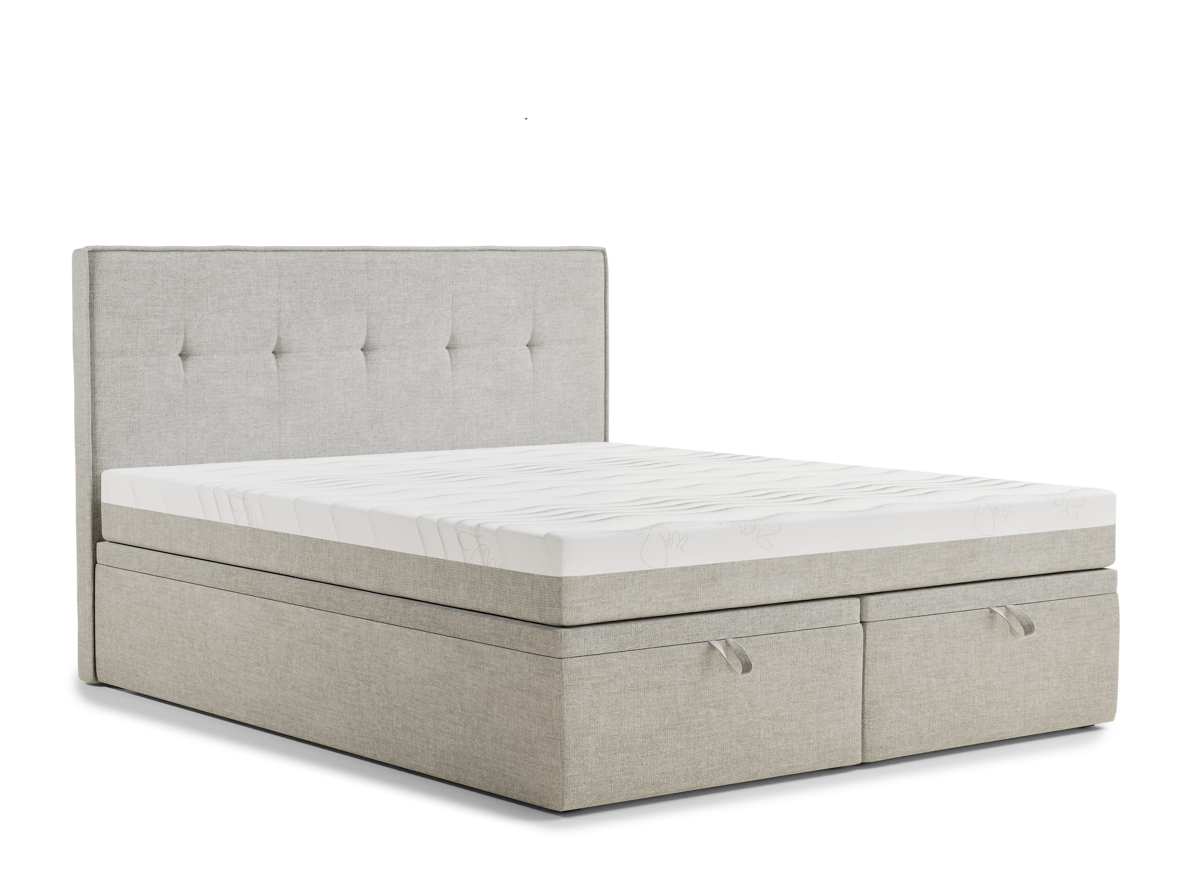 Maison de Rêve Boxbett Comfrey mit Bettkasten (Boxbett mit Matratze mit Stauraum und Kopfteil), Boxspringbett mit Matratzen H3, Doppelbett mit Stauraum, Kopfteil
