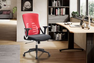 Amstyle Drehstuhl SPM1.446 (Bürostuhl Rot / Schwarz Mesh-Bezug 120 kg), Schreibtischstuhl Stoff, Ergonomisch mit Armlehnen