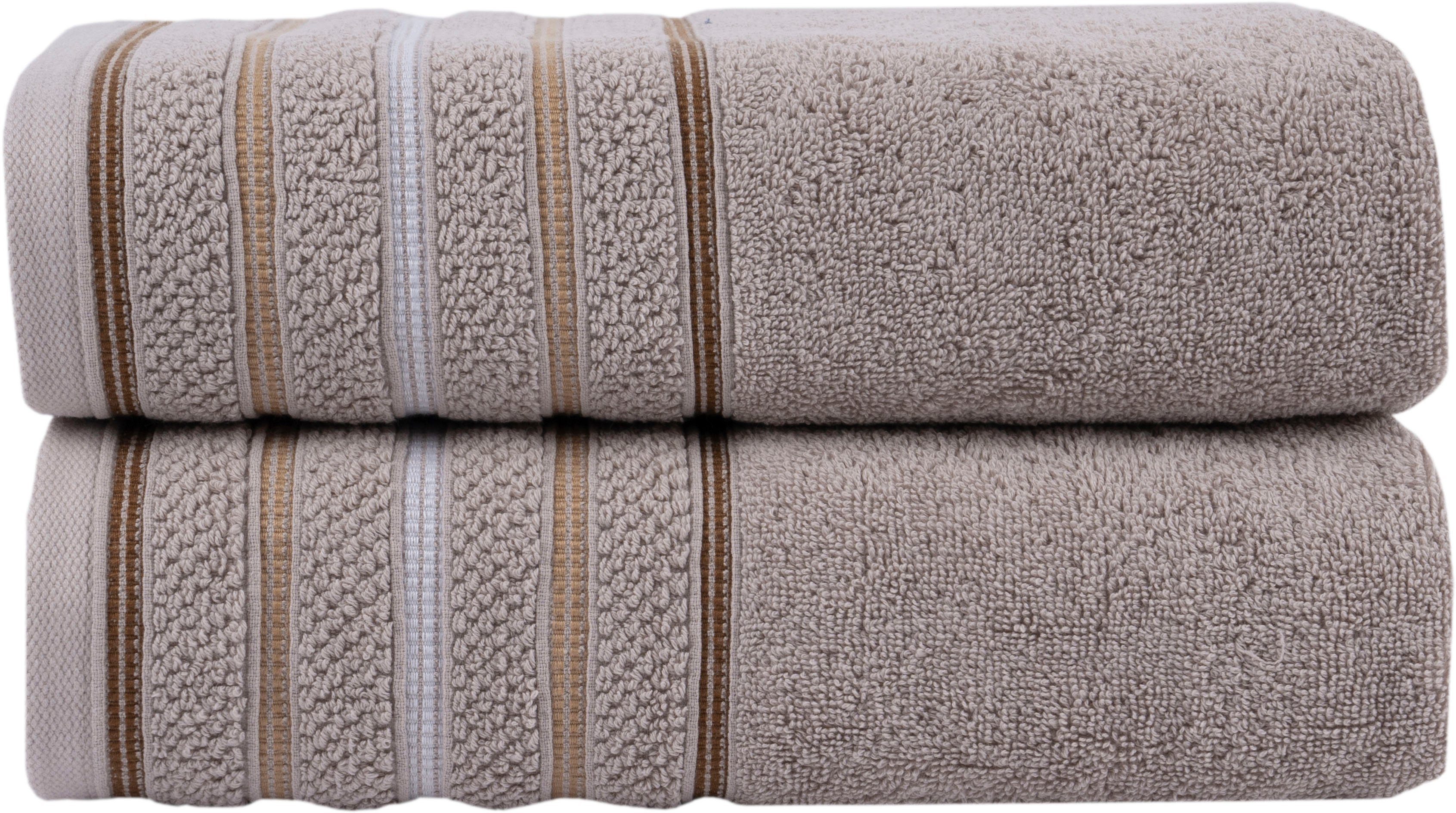 Home affaire Handtuch Set Safien mit Streifenbordüre, Frottier, (Set, 2-tlg), Handtuch oder Badetuch Set, Premium 550gr/m², Bio-Baumwolle beige