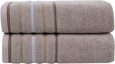 Home affaire Handtuch Set Safien mit Streifenbordüre, Frottier (Set, 2-St), Handtuch oder Badetuch Set, Premium 550gr/m², Bio-Baumwolle