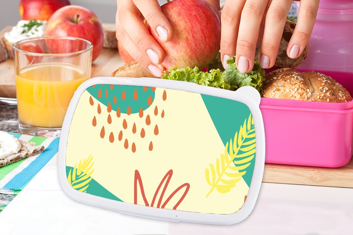 (2-tlg), Snackbox, Mädchen, Kunststoff MuchoWow Kinder, Kunststoff, - - Erwachsene, Sommer Brotdose Pastell, Lunchbox Brotbox für rosa Blätter
