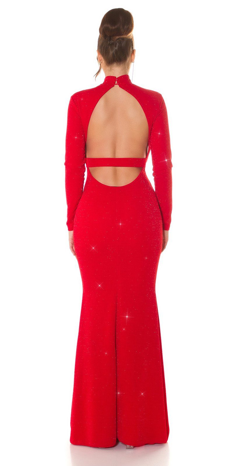 Rückenausschnitt glitzerndes Maxikleid mit Koucla rot Abendkleid