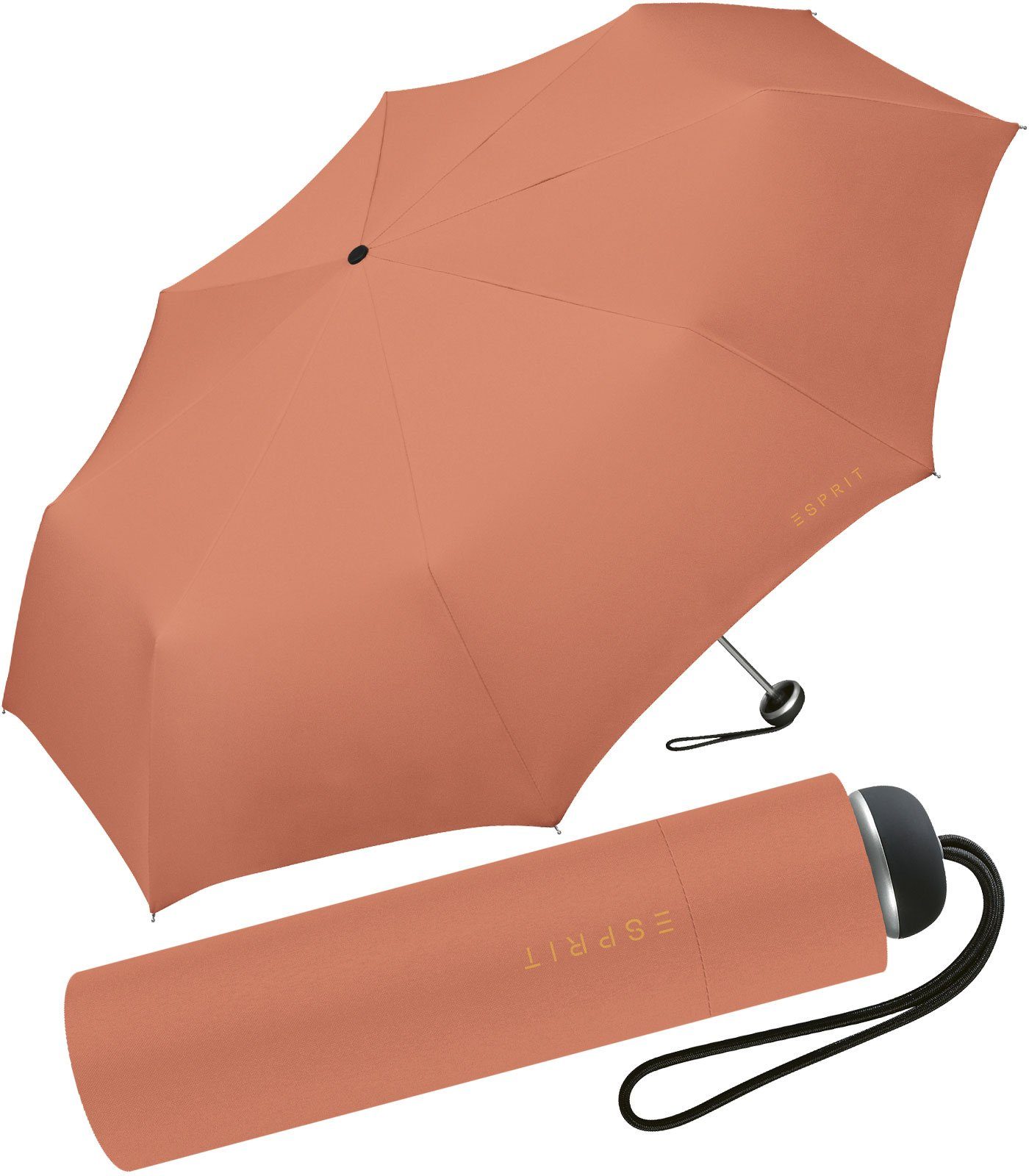 Esprit Taschenregenschirm leichter, handlicher Schirm für Damen, Begleiter in modischen Farben - apricot brandy orange