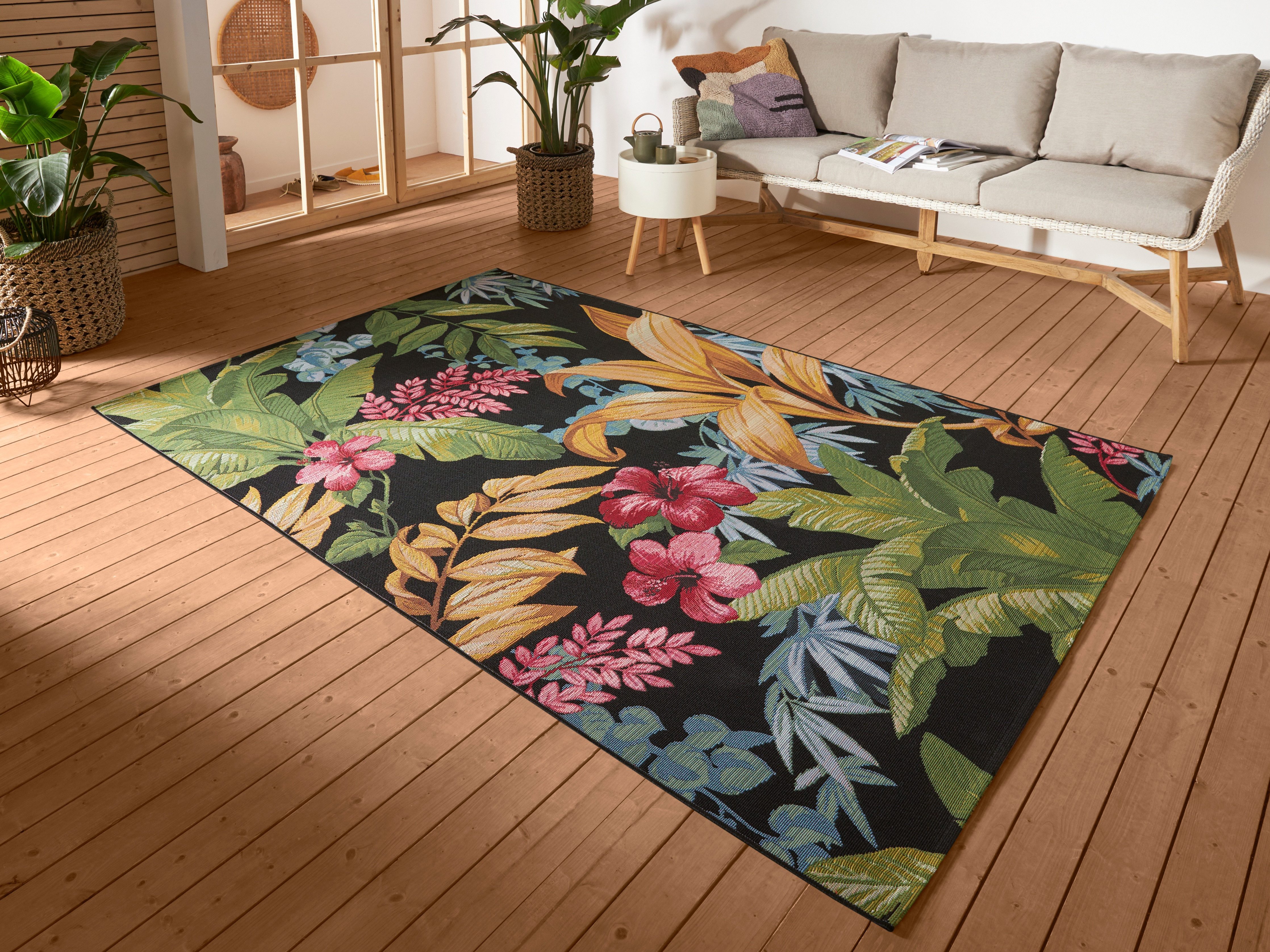 HANSE Home Outdoorteppich Tropical Flowers, rechteckig, Höhe: 3 mm, In-& Outdoor, Teppich, Wetterfest, Balkon, Garten, Wohnzimmer, Floral