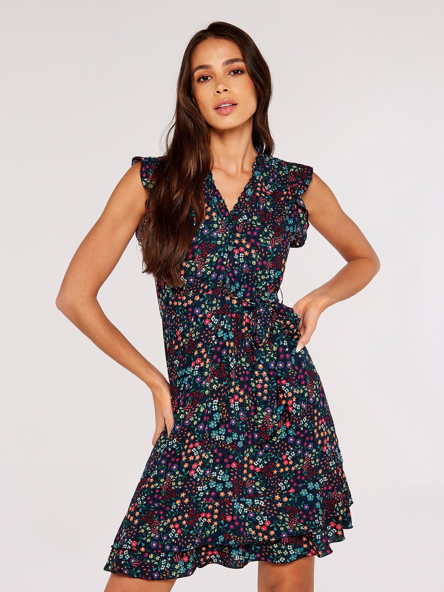 Apricot Minikleid Blumen-Sommerkleid (2-tlg) mit Rüschen günstig online kaufen