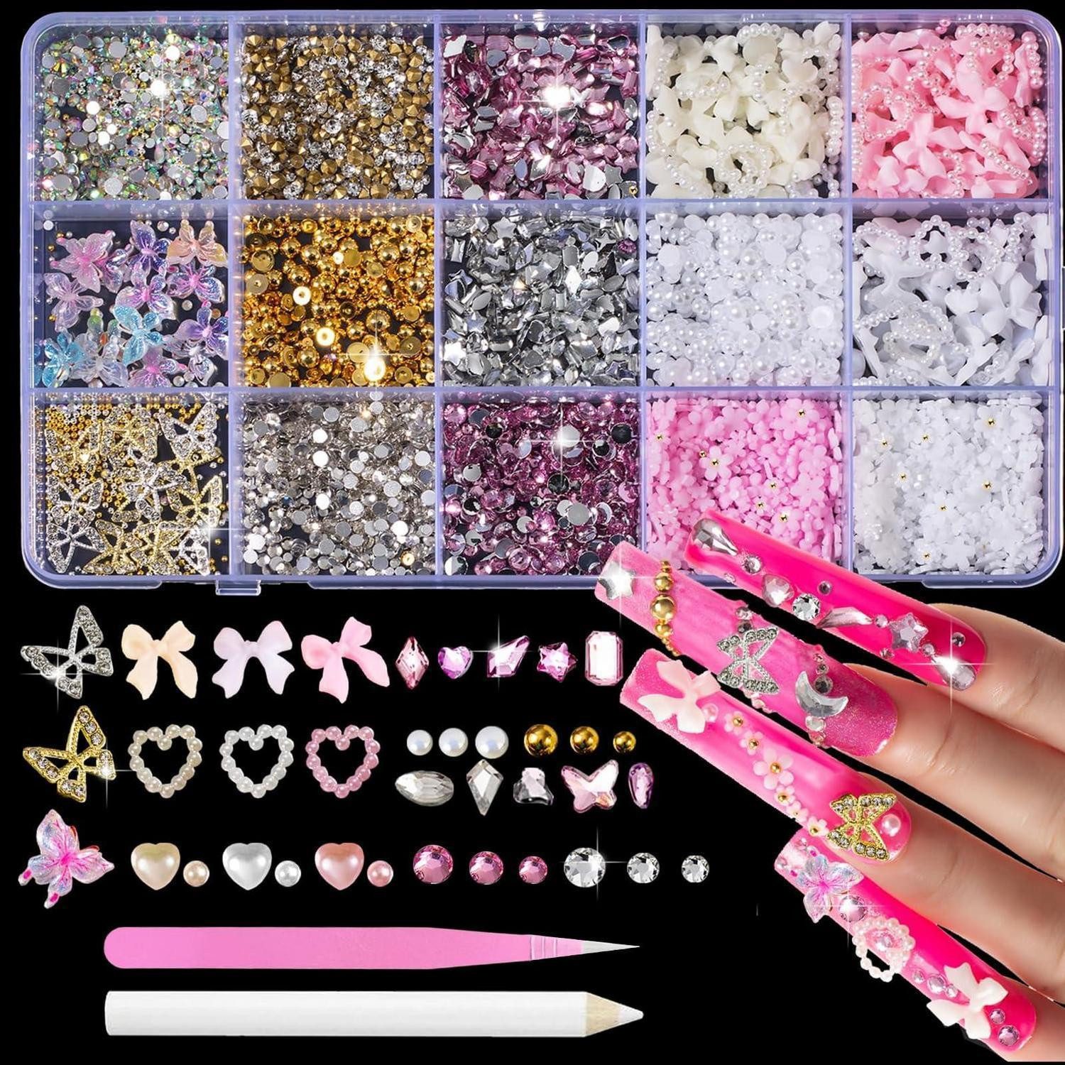 LuxusKollektion Nageldesign Zubehör Nagelkunst Strass & 3D Charms Set 3000+ Teile