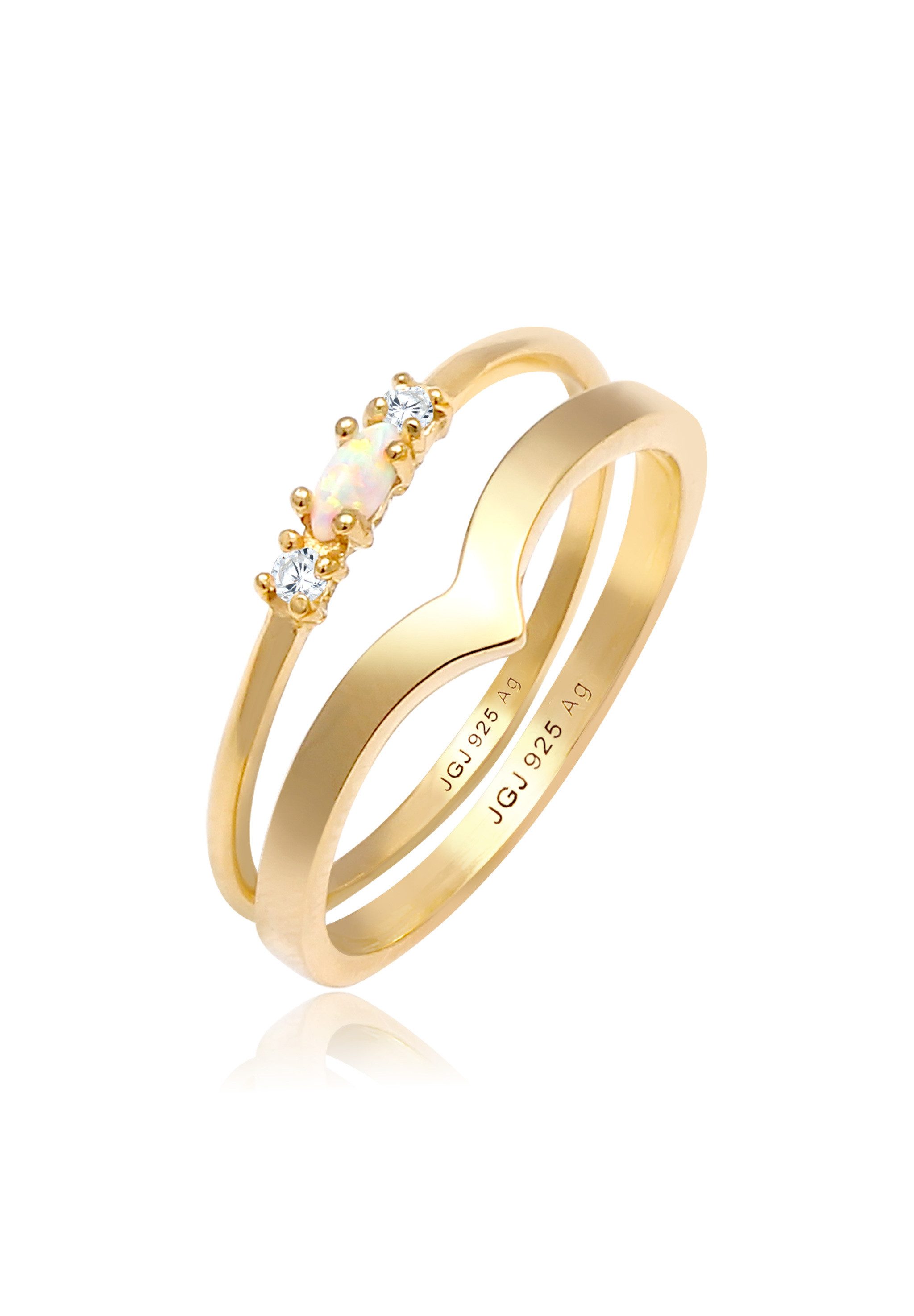 Ring-Set Marquise Opal Zirkonia Dreieck (2 tlg) 925 Silber