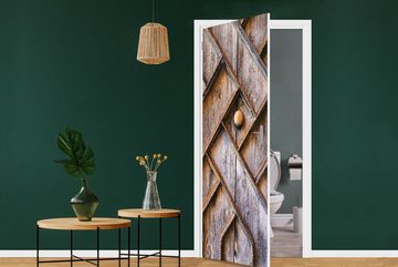MuchoWow Türtapete Holztür mit einer Eisenstruktur, Matt, bedruckt, (1 St), Fototapete für Tür, Türaufkleber, 75x205 cm