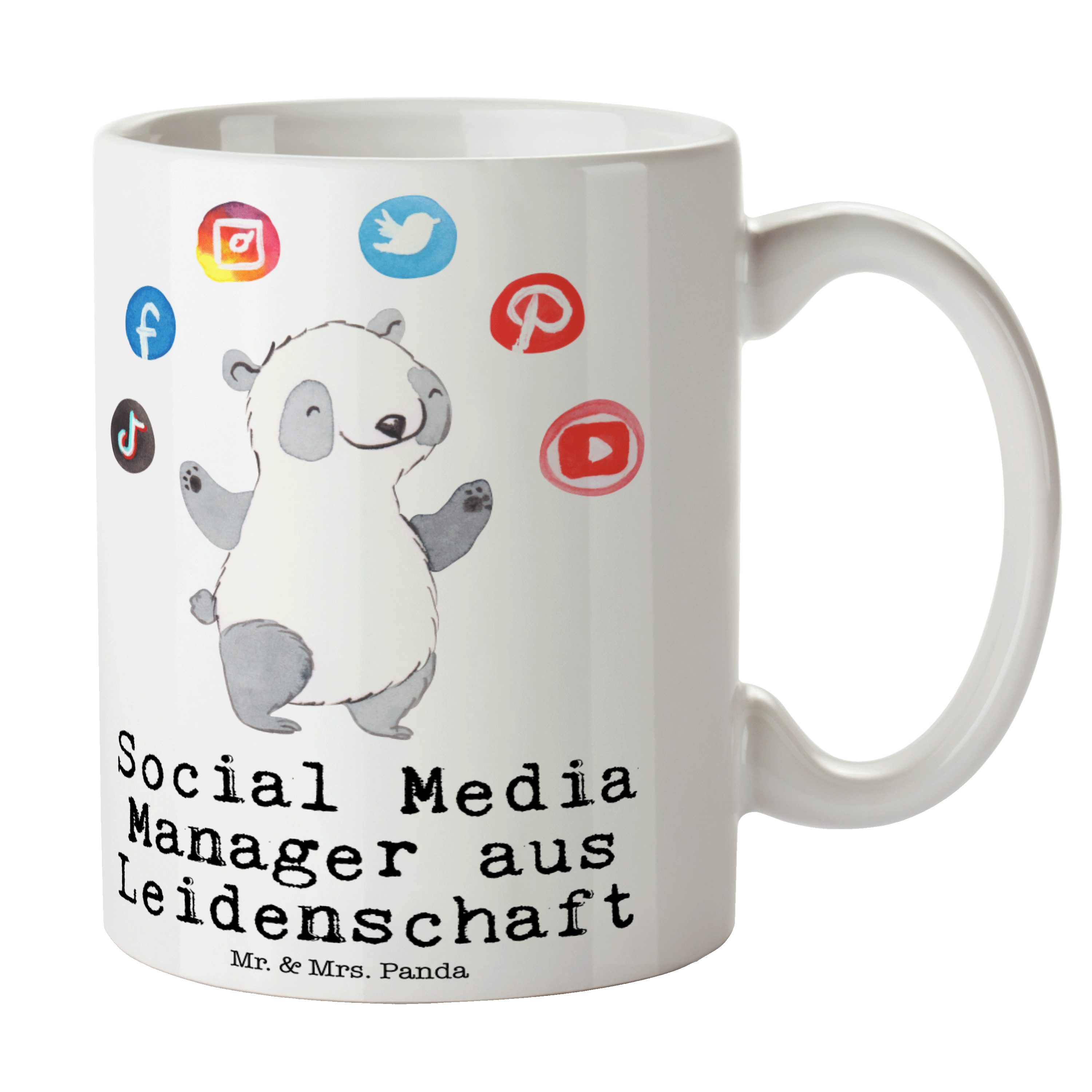 Mr. & Mrs. Panda Tasse Social Media Manager aus Leidenschaft - Weiß - Geschenk, Tasse, Ausbi, Keramik