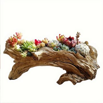 DOPWii Blumentopf Künstliches Treibholz Sukkulenten Pflanzgefäß, Harz Stumpf Skulptur, rustikal Pflanzgefäß mit Entwässerungsloch, 32,5*15*11cm