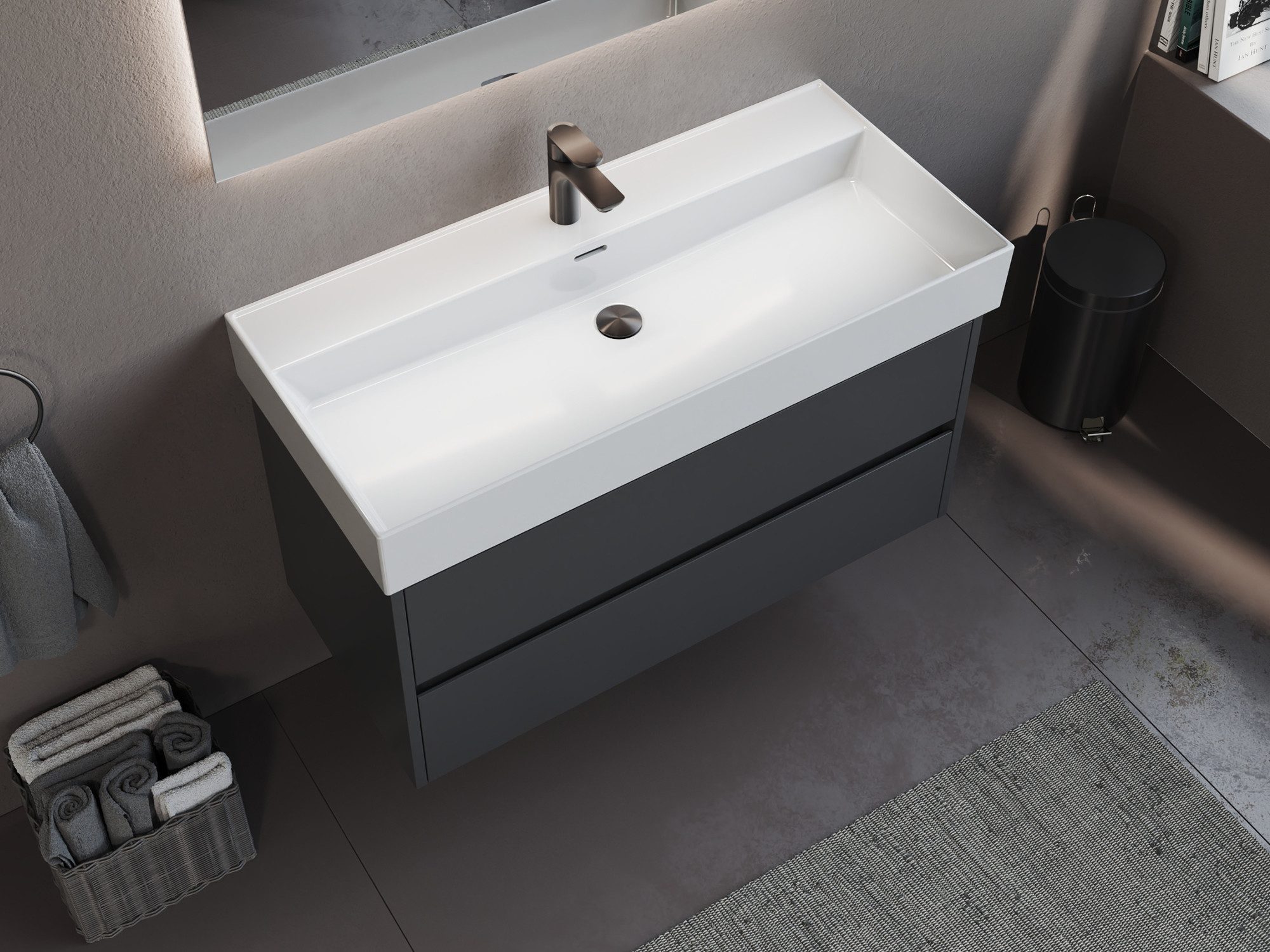 Aqua Bagno Waschbecken Möbelwaschtisch 100cm weiß eckig Wandmontage Waschtisch (Packung)