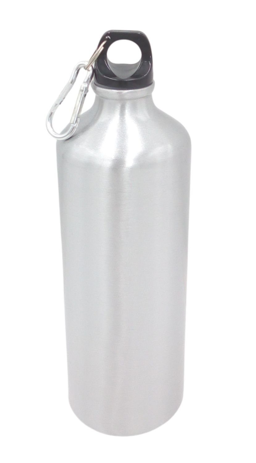 BURI Trinkflasche Aluminium Trinkflasche 1000ml farbig mit Karabiner Wasserflasche Sport silber